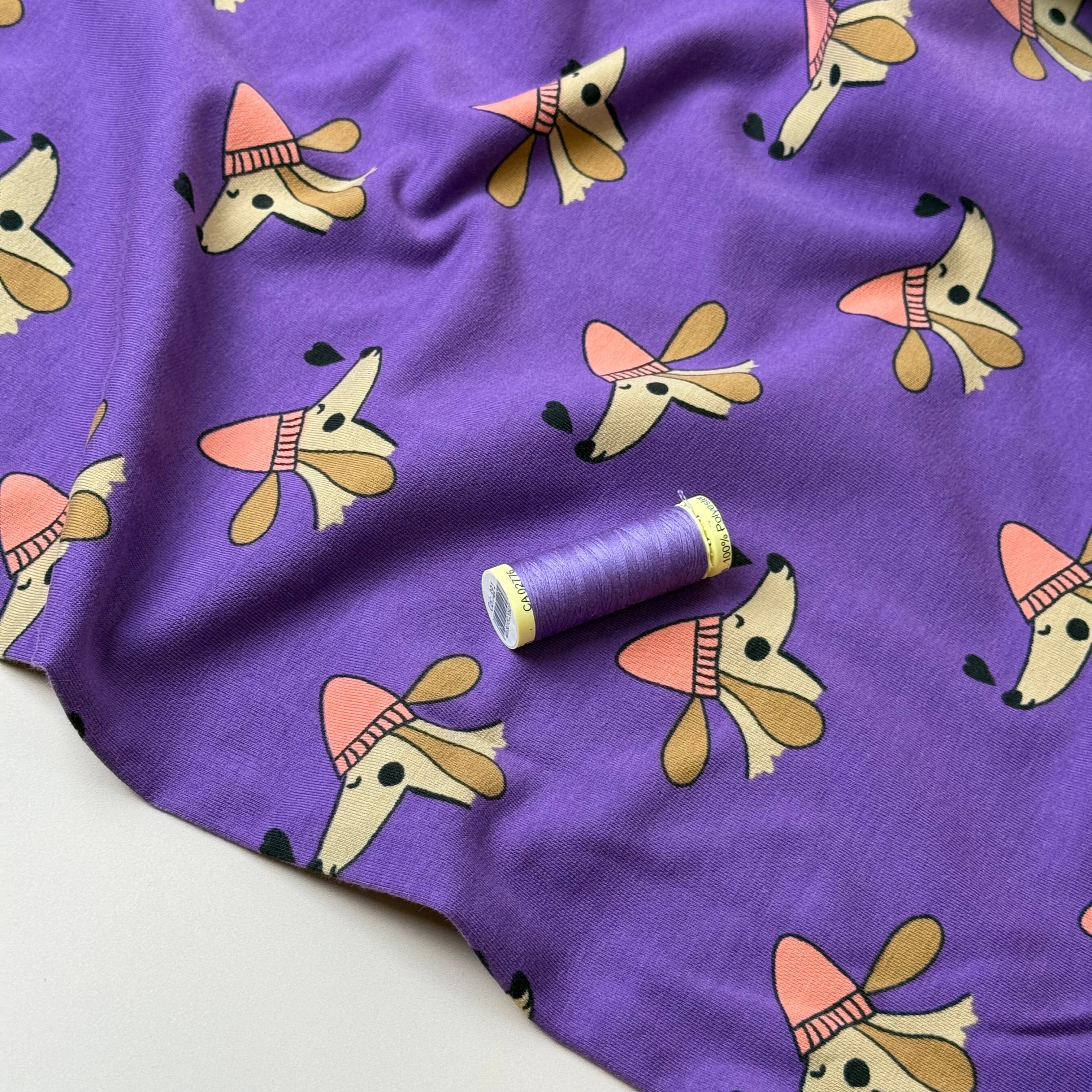 Purple Sausage Dogs Cotton French Terry