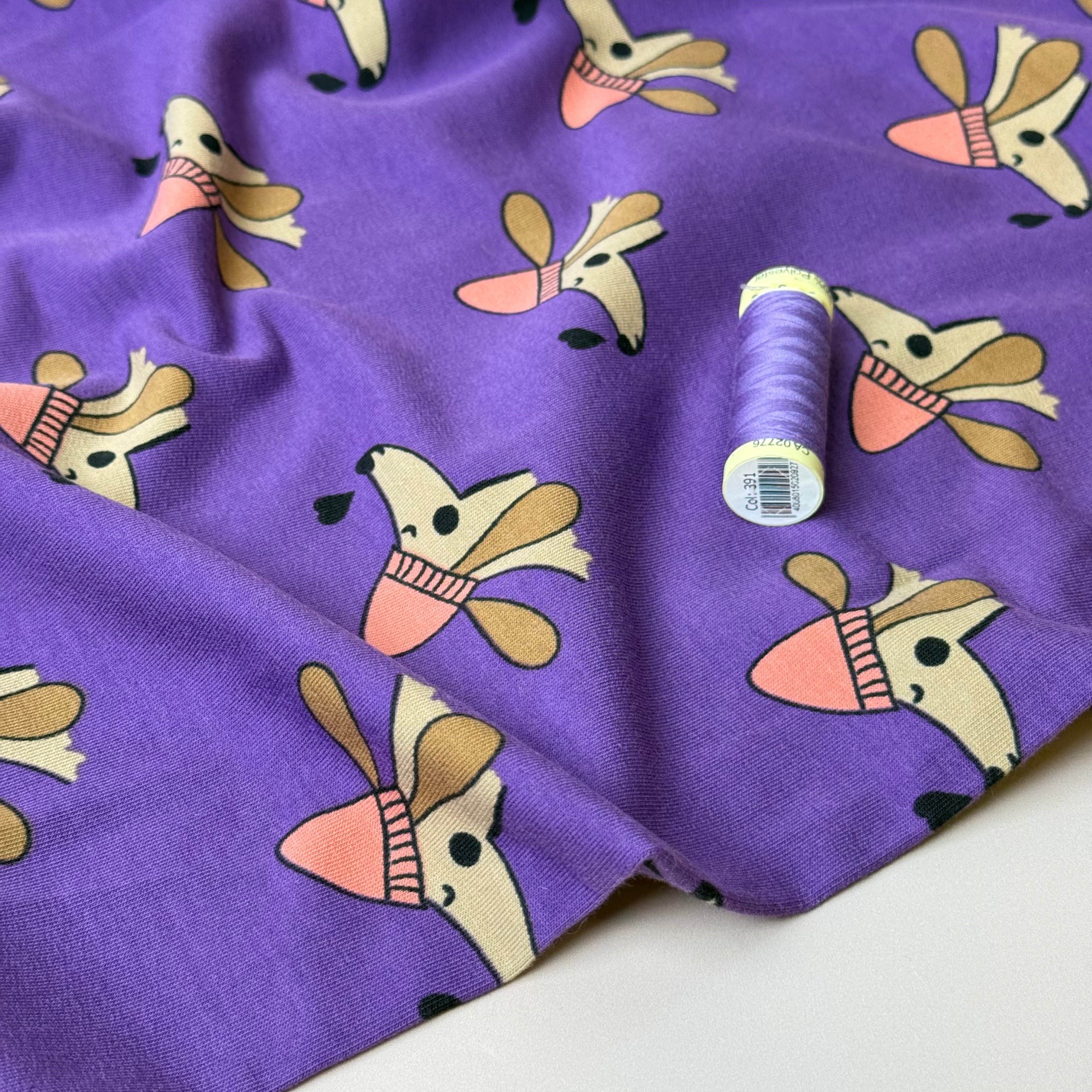 Purple Sausage Dogs Cotton French Terry