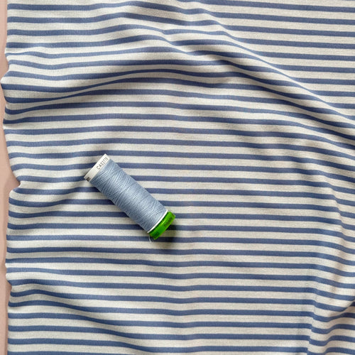 Deadstock Blue & Off-White Stripes Yarn Dyed Viscose Jersey