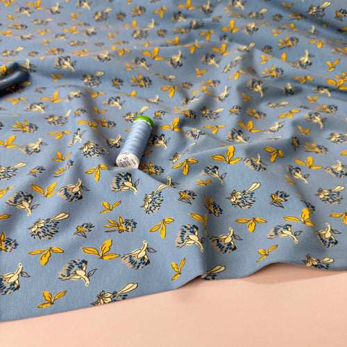 Clovers in Blue Cotton Jersey Fabric