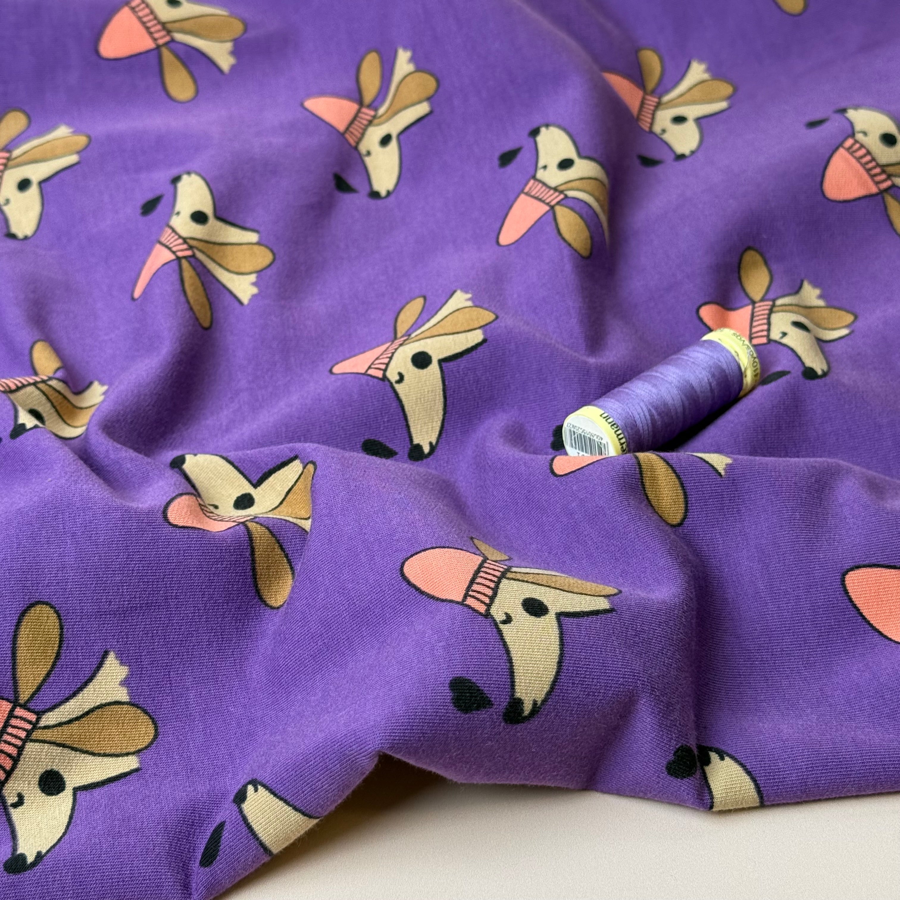 Purple Sausage Dogs Cotton French Terry