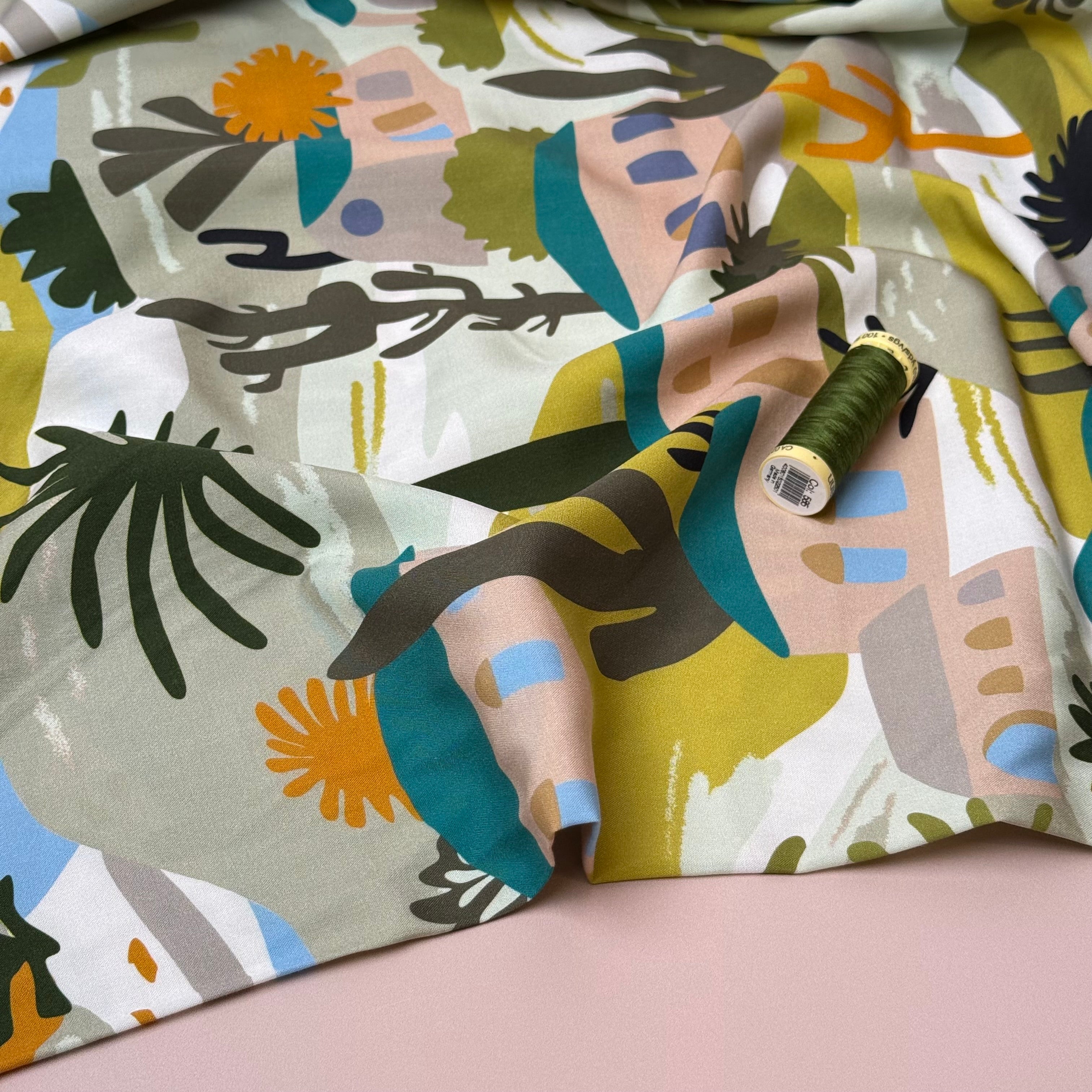 Tropical Village Viscose Poplin Fabric