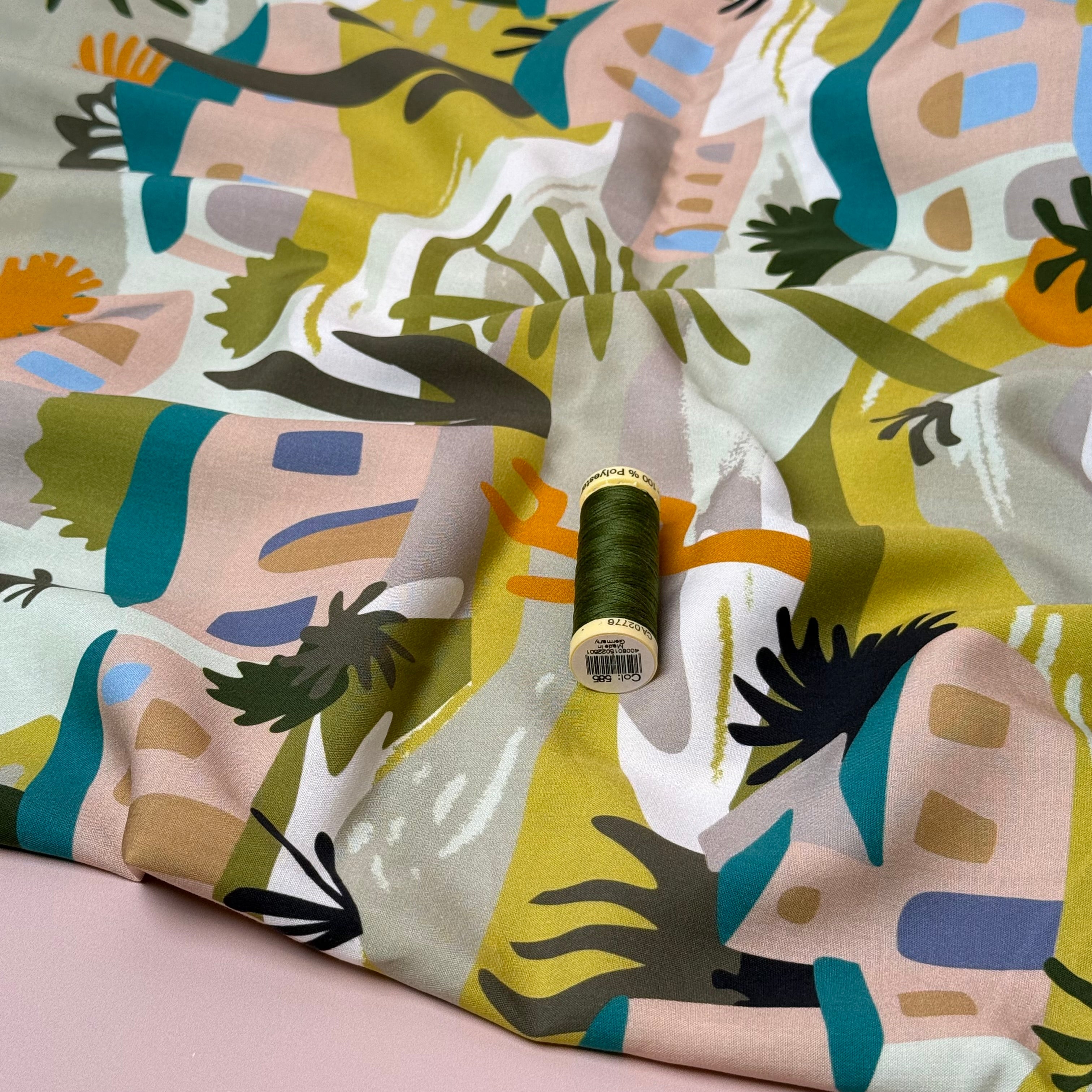 Tropical Village Viscose Poplin Fabric
