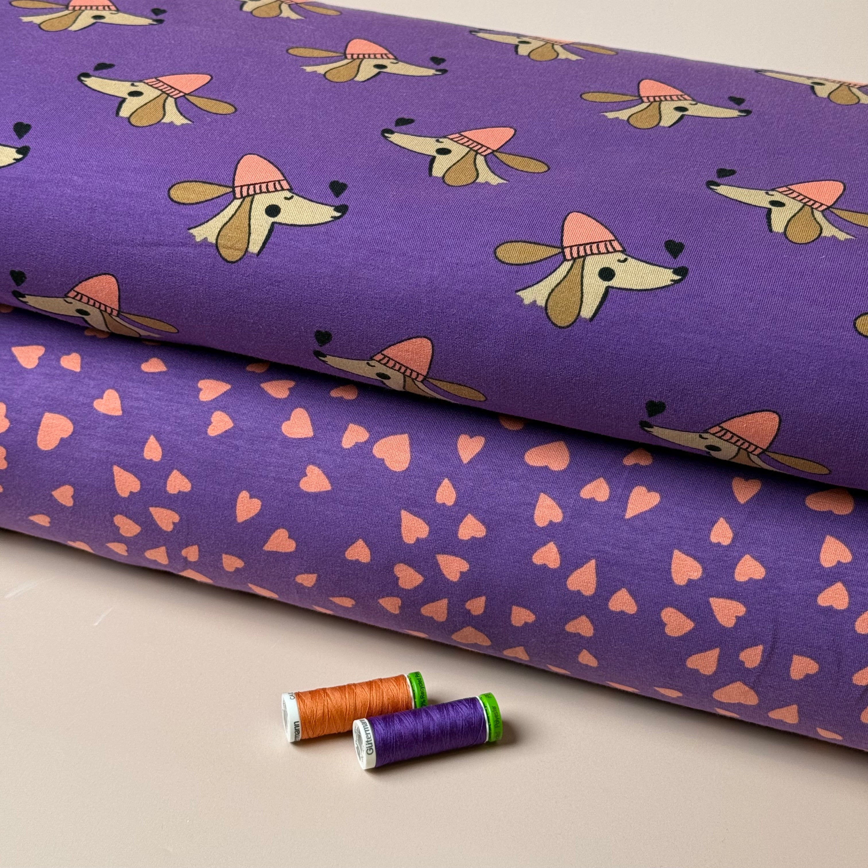 Purple Sausage Dogs Cotton French Terry