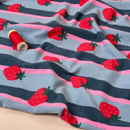 Strawberries in Lanes Cotton Jersey Fabric