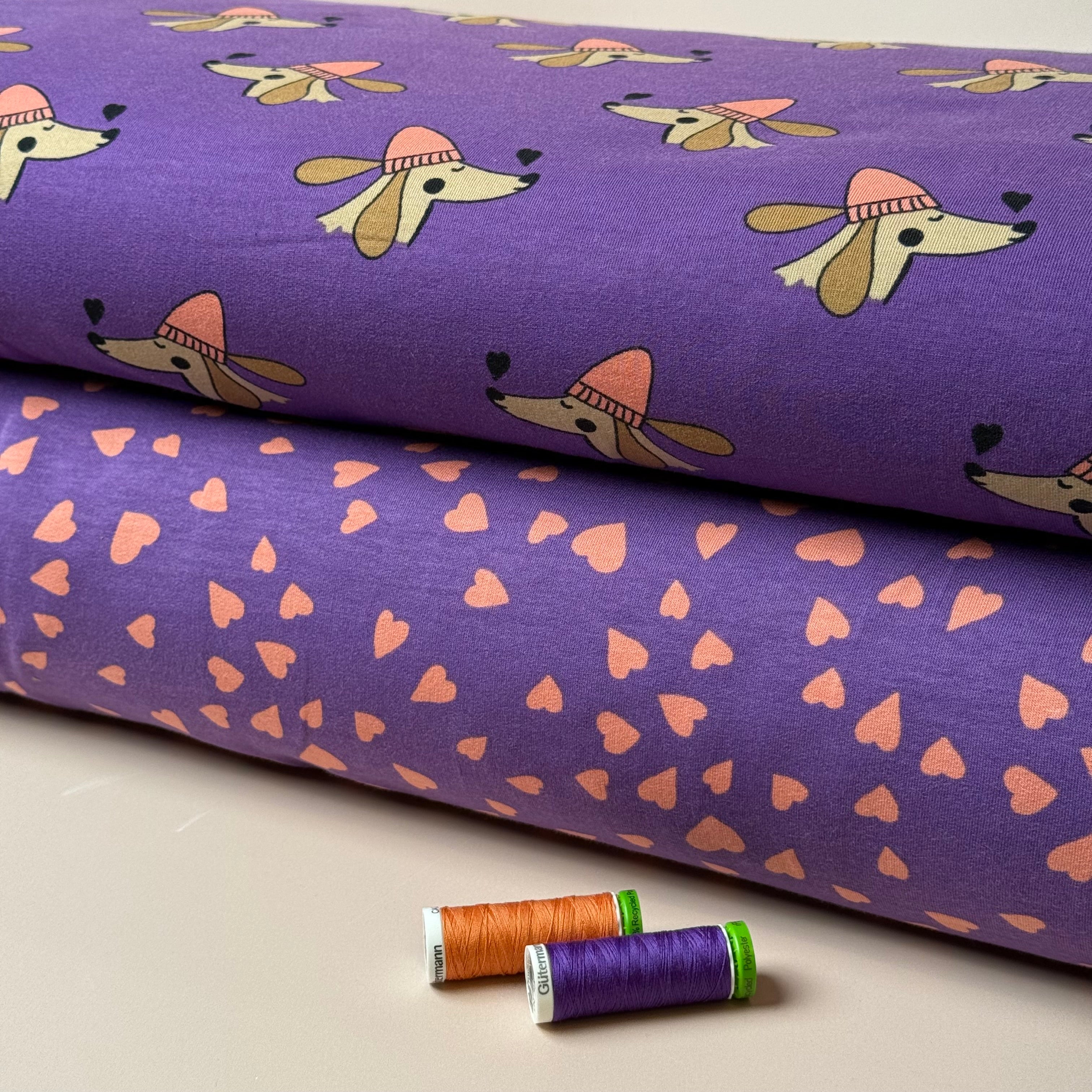 Purple Hearts Cotton French Terry