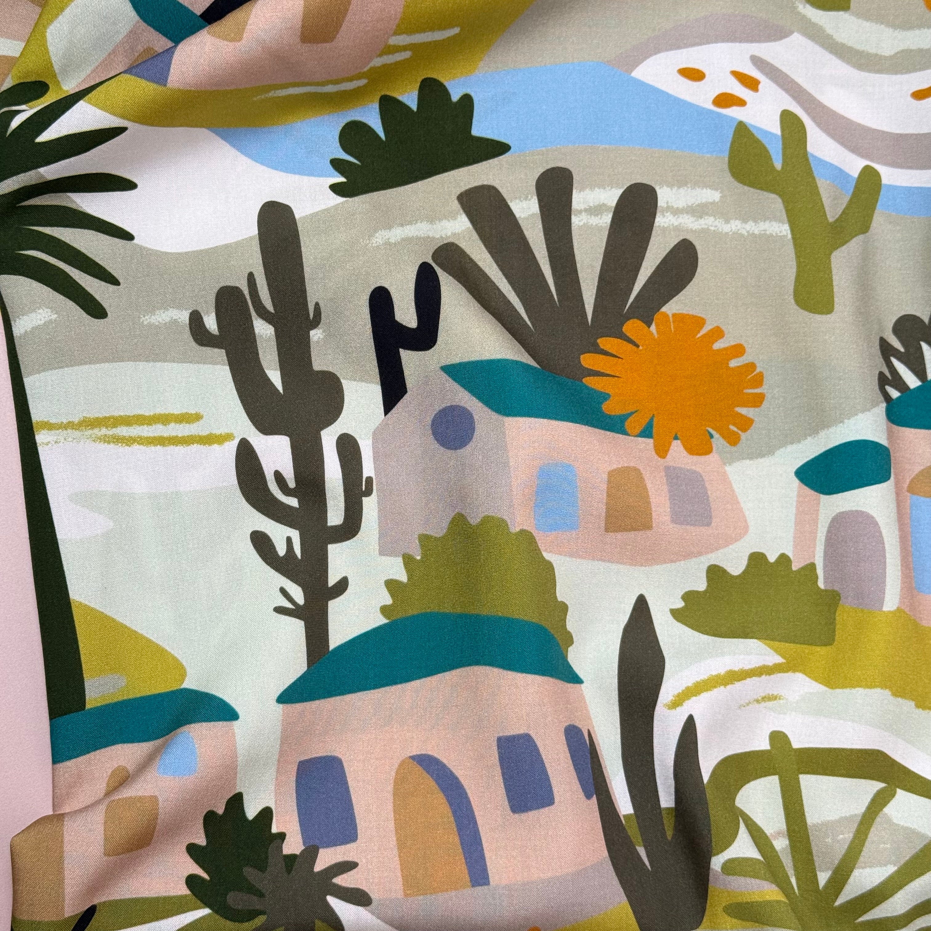 Tropical Village Viscose Poplin Fabric