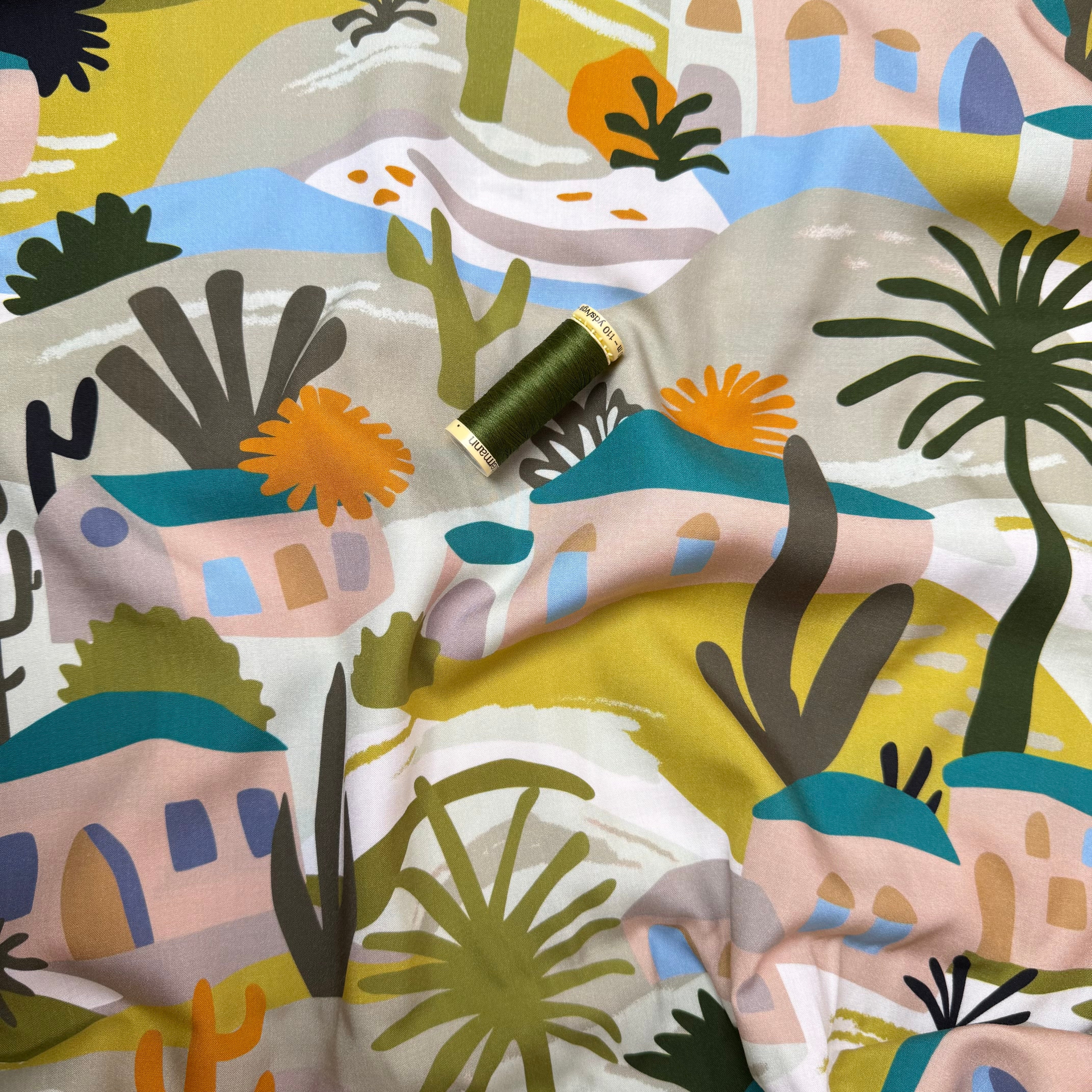 Tropical Village Viscose Poplin Fabric