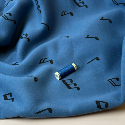 Music Notes on Blue Soft Cotton Jogging Sweat-shirting Fabric
