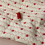 Embroidered Hearts on Off-White Quilted Cotton