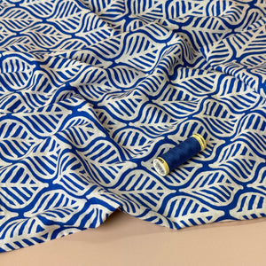 Deadstock Etched Leaves on Cobalt Viscose Fabric