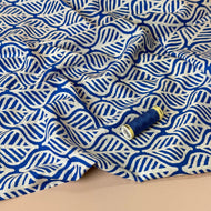Deadstock Etched Leaves on Cobalt Viscose Fabric