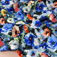 REMNANT 1.78 Metres - Cobalt Flowers Viscose Fabric