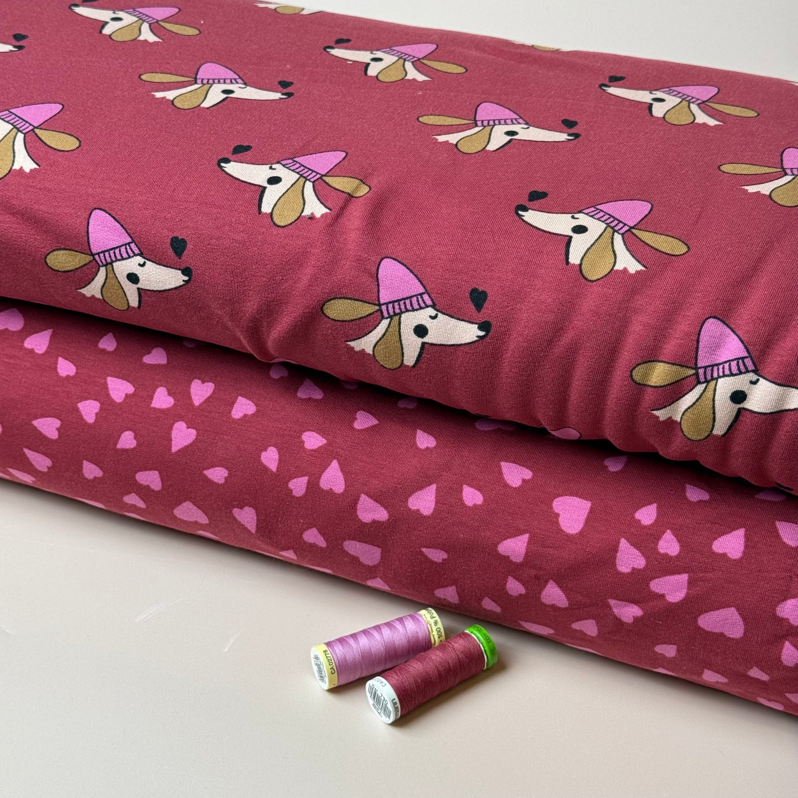 Bordeaux Hearts Cotton French Terry