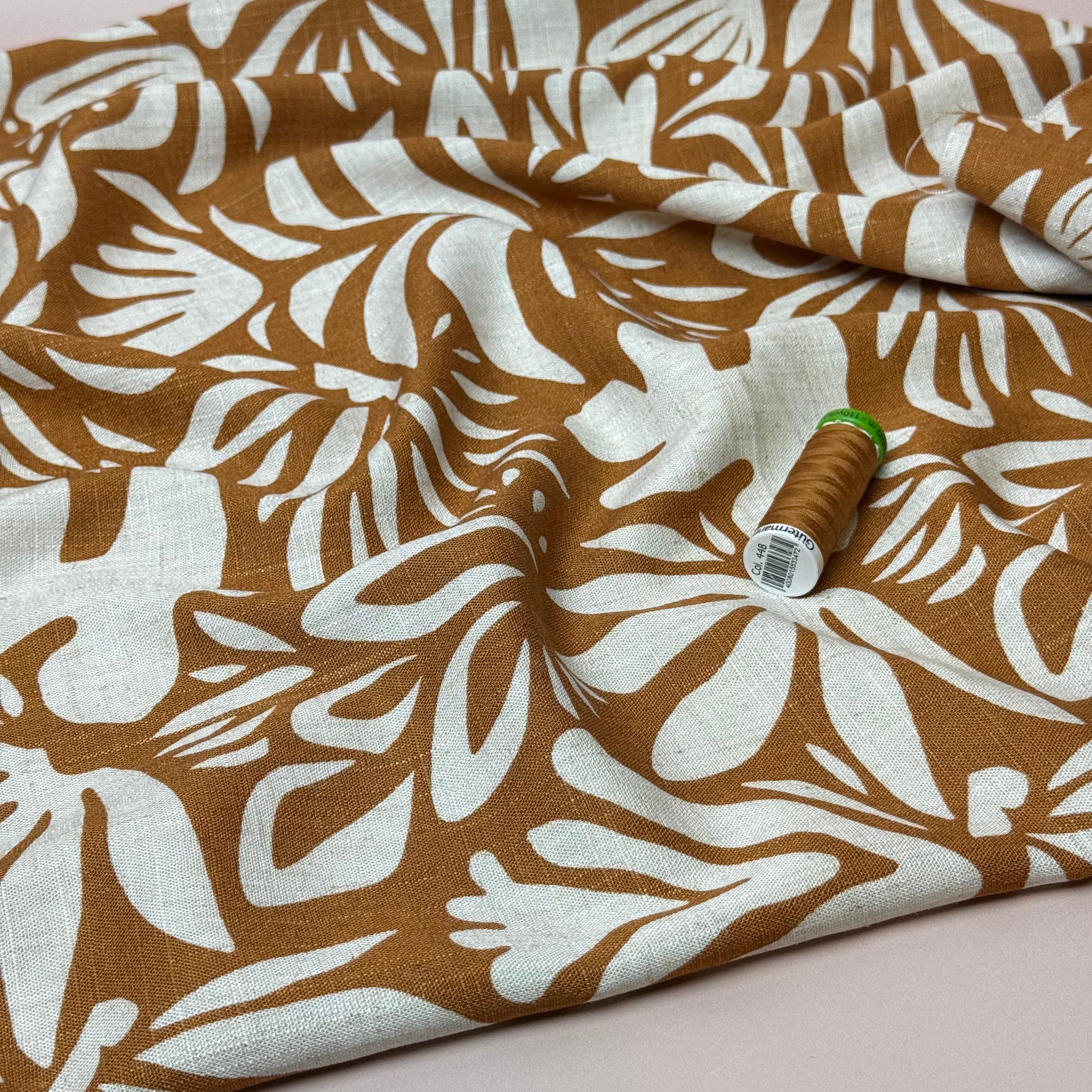Abstract Plants Rust Viscose Linen Fabric