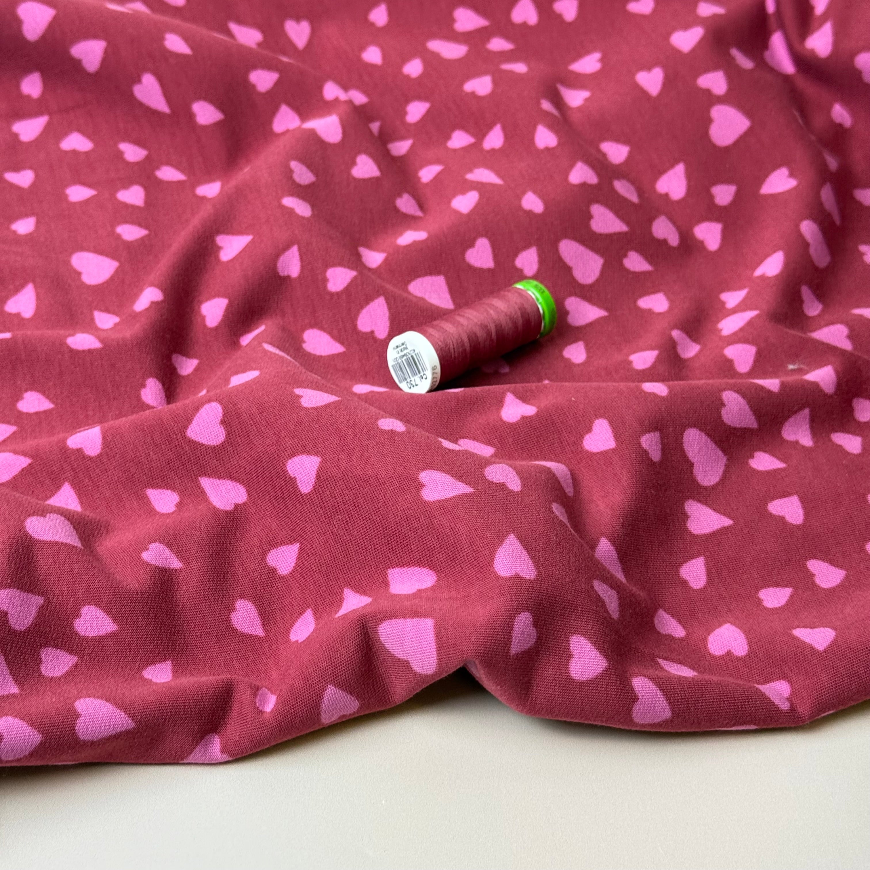 Bordeaux Hearts Cotton French Terry