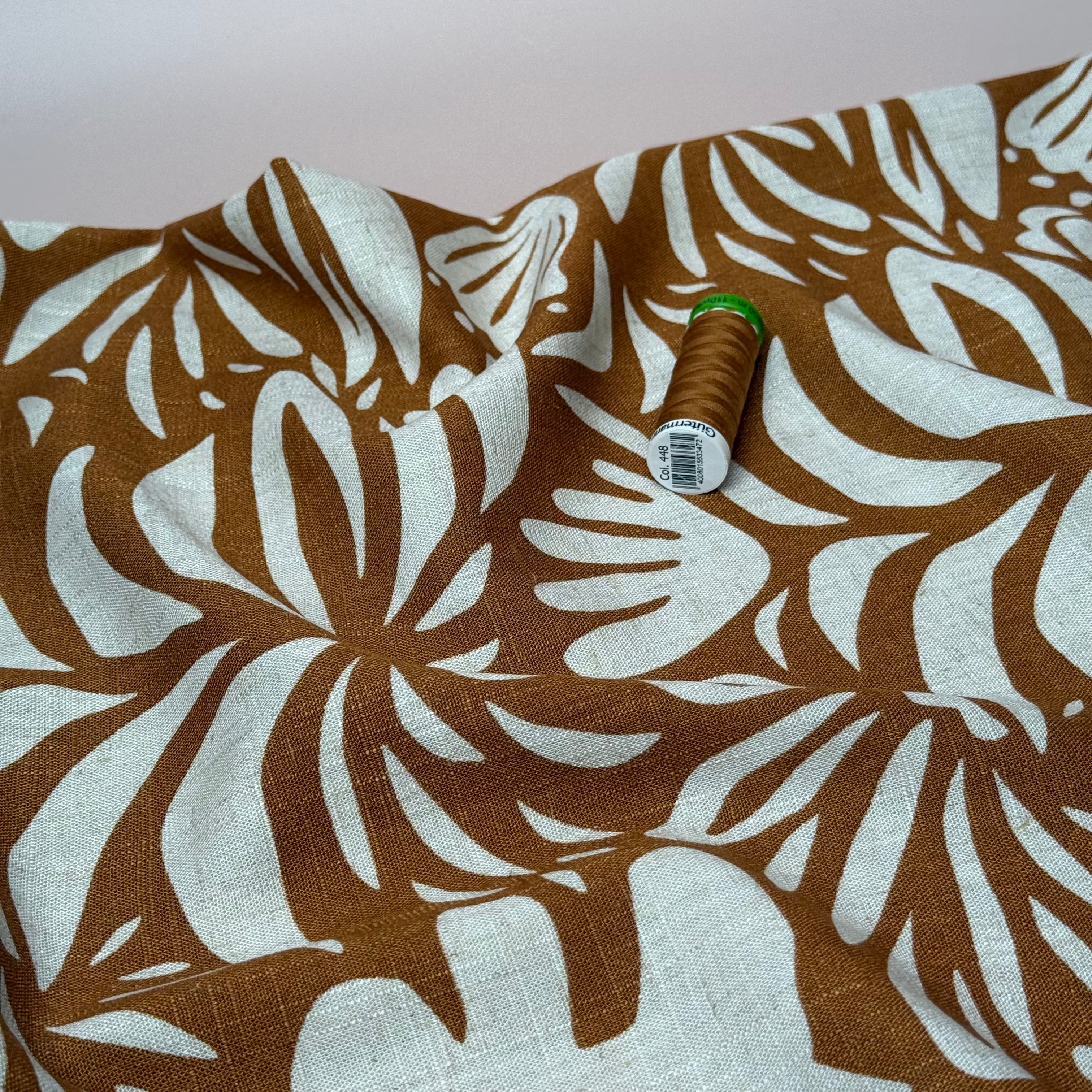 Abstract Plants Rust Viscose Linen Fabric