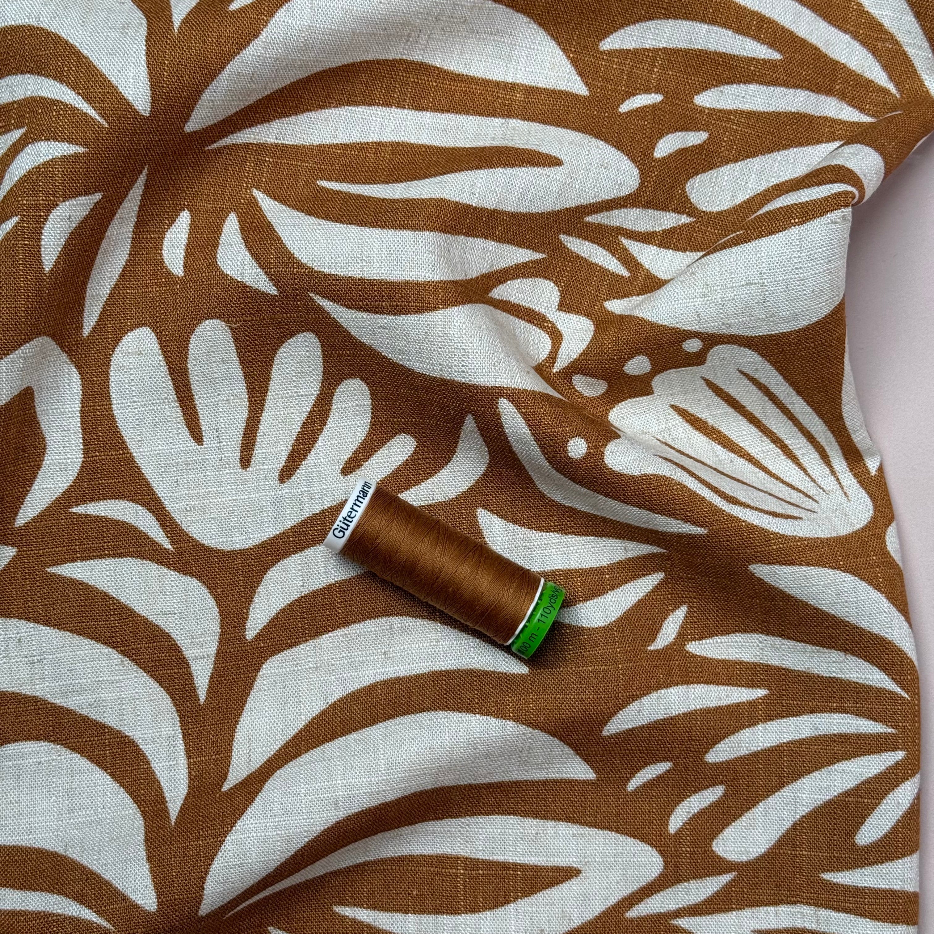 Abstract Plants Rust Viscose Linen Fabric