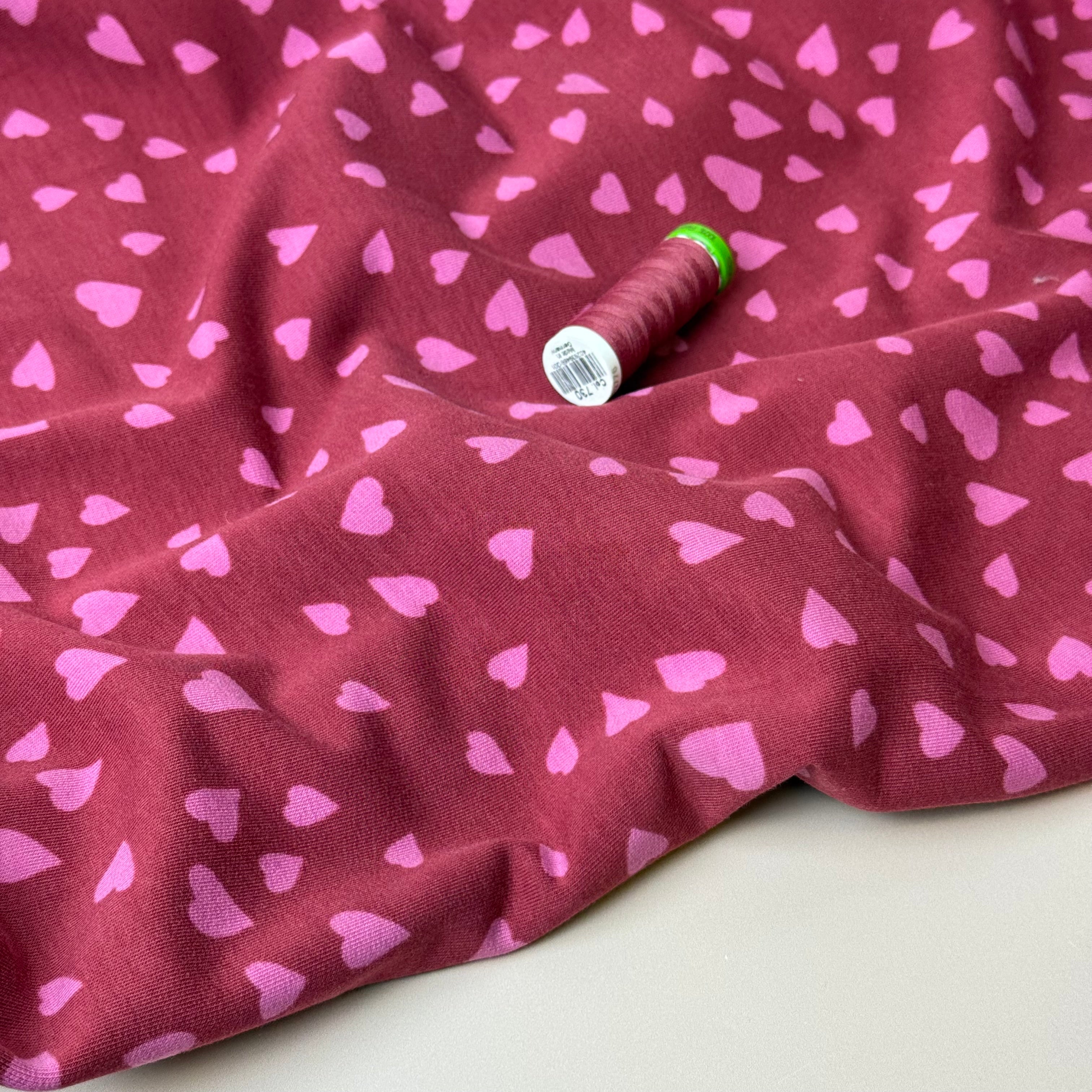 Bordeaux Hearts Cotton French Terry