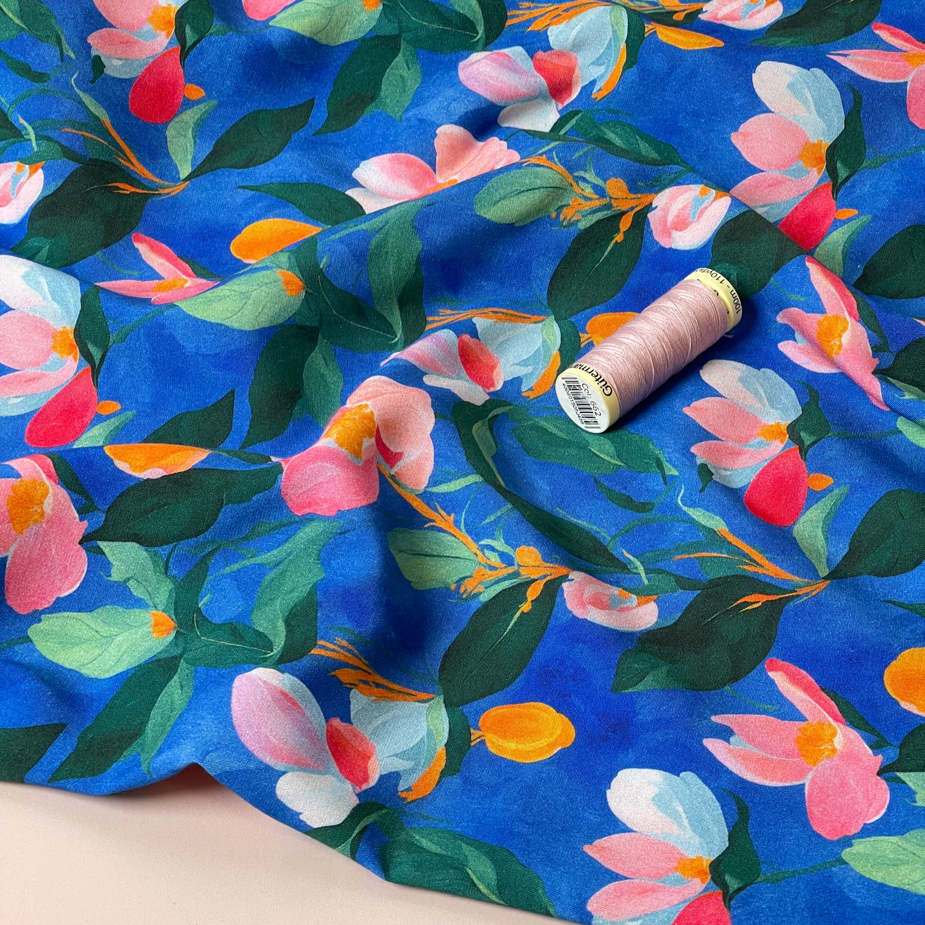 Apricot Buds Stretch Viscose Fabric