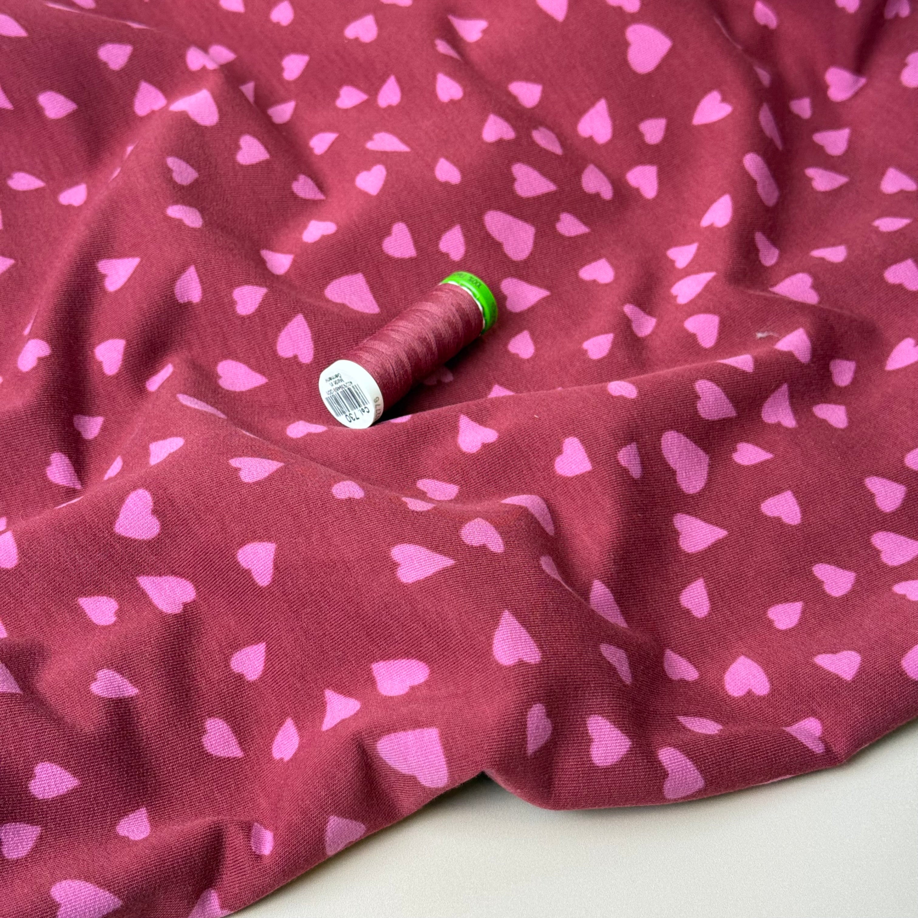 Bordeaux Hearts Cotton French Terry