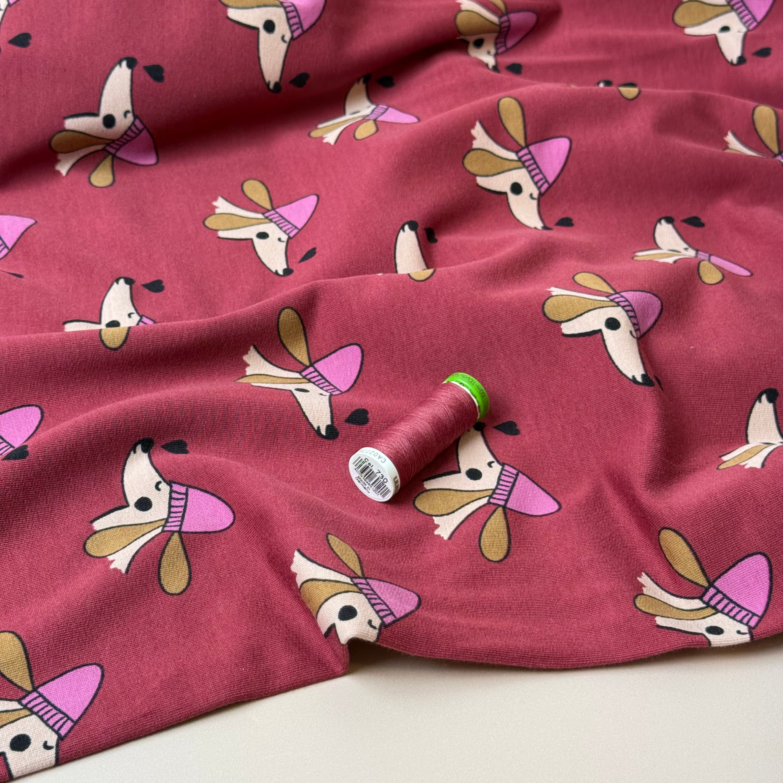 Bordeaux Sausage Dogs Cotton French Terry