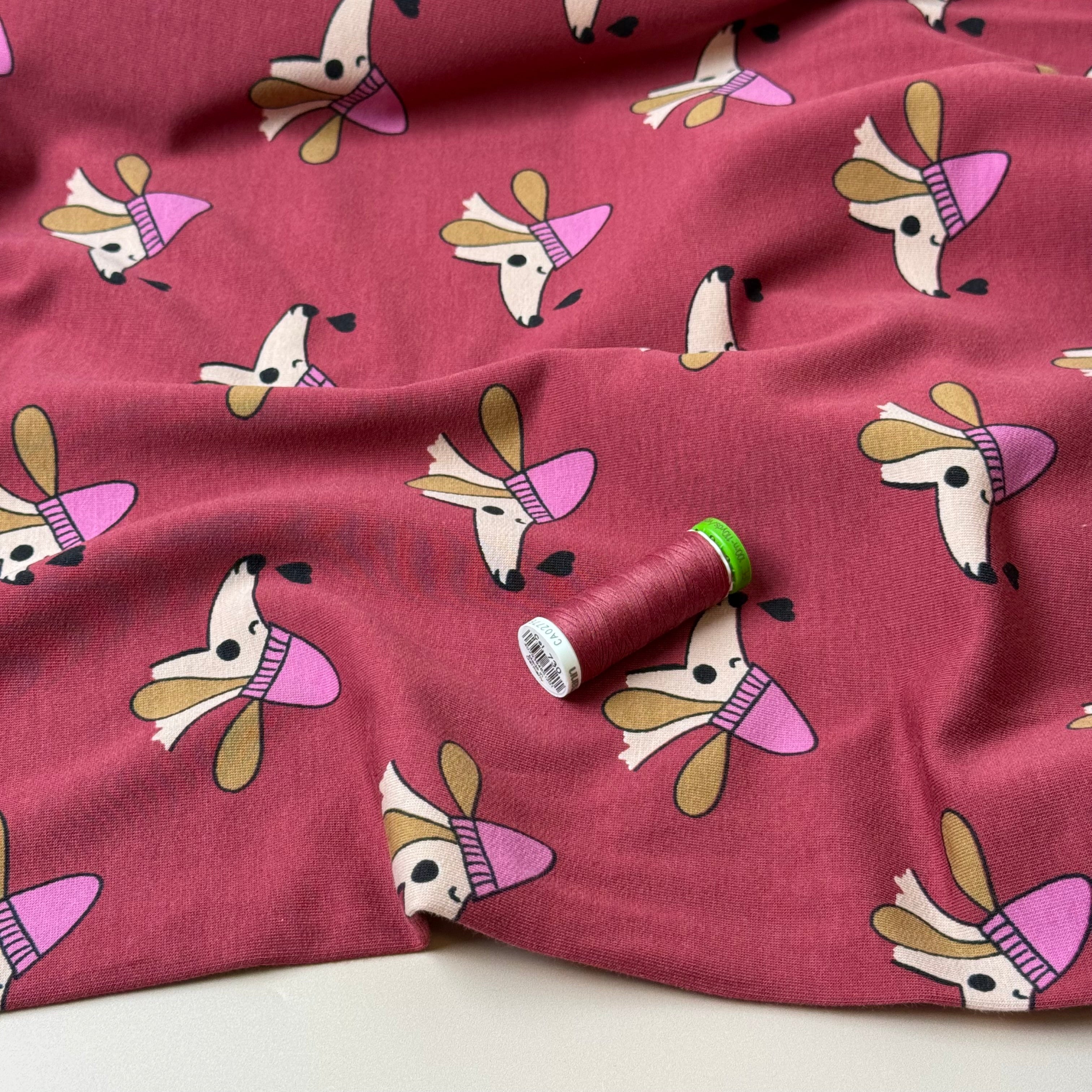 Bordeaux Sausage Dogs Cotton French Terry