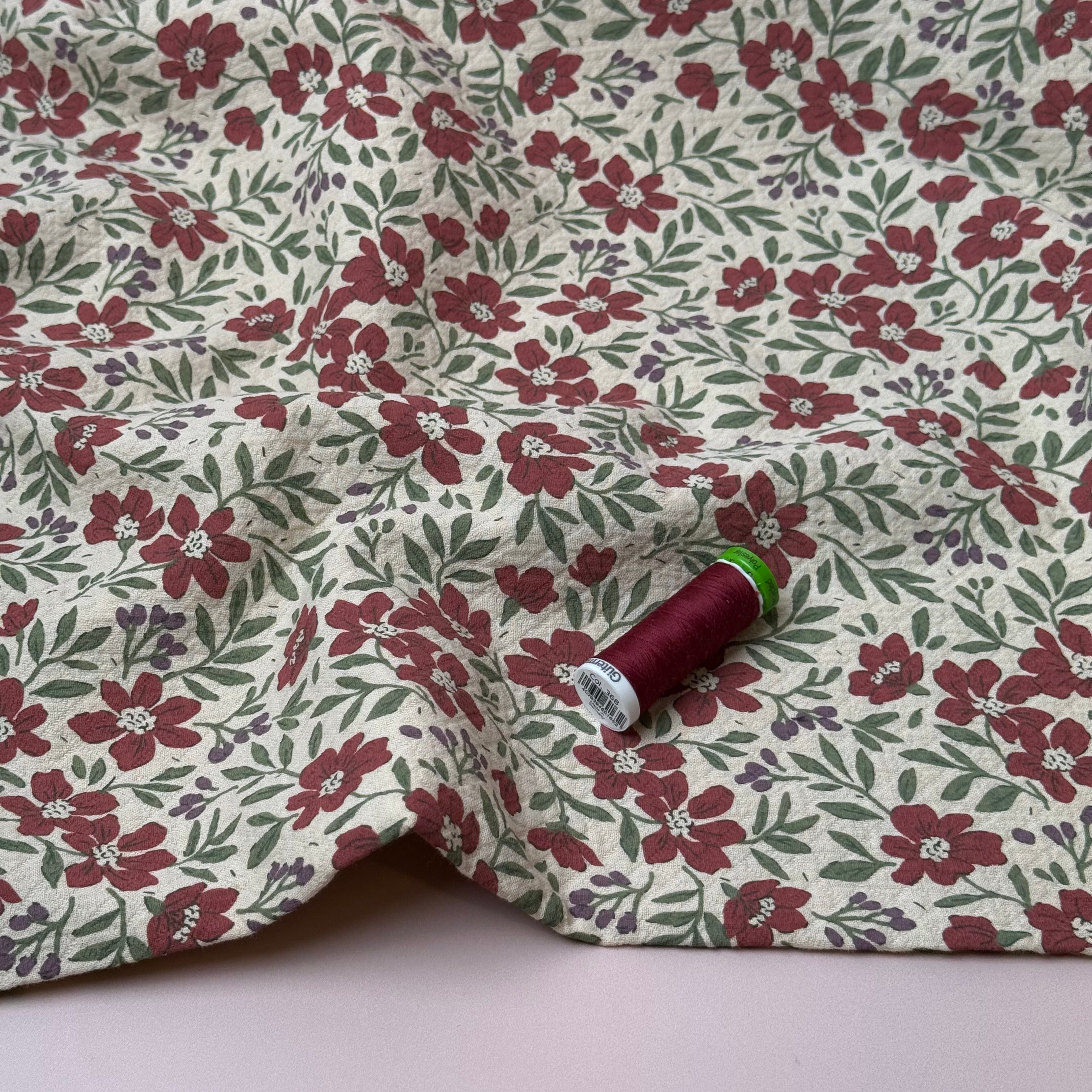 Barberry Flowers Natural Cotton Diamond Jacquard Fabric