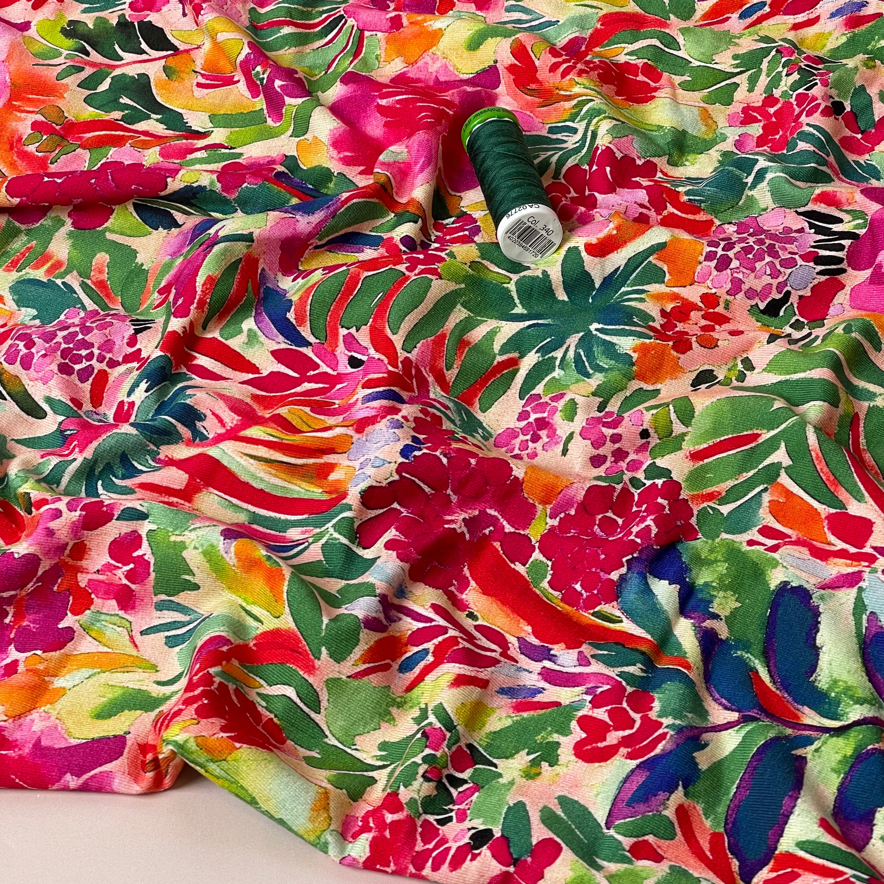 Impressionist Spring Garden Viscose Jersey Fabric