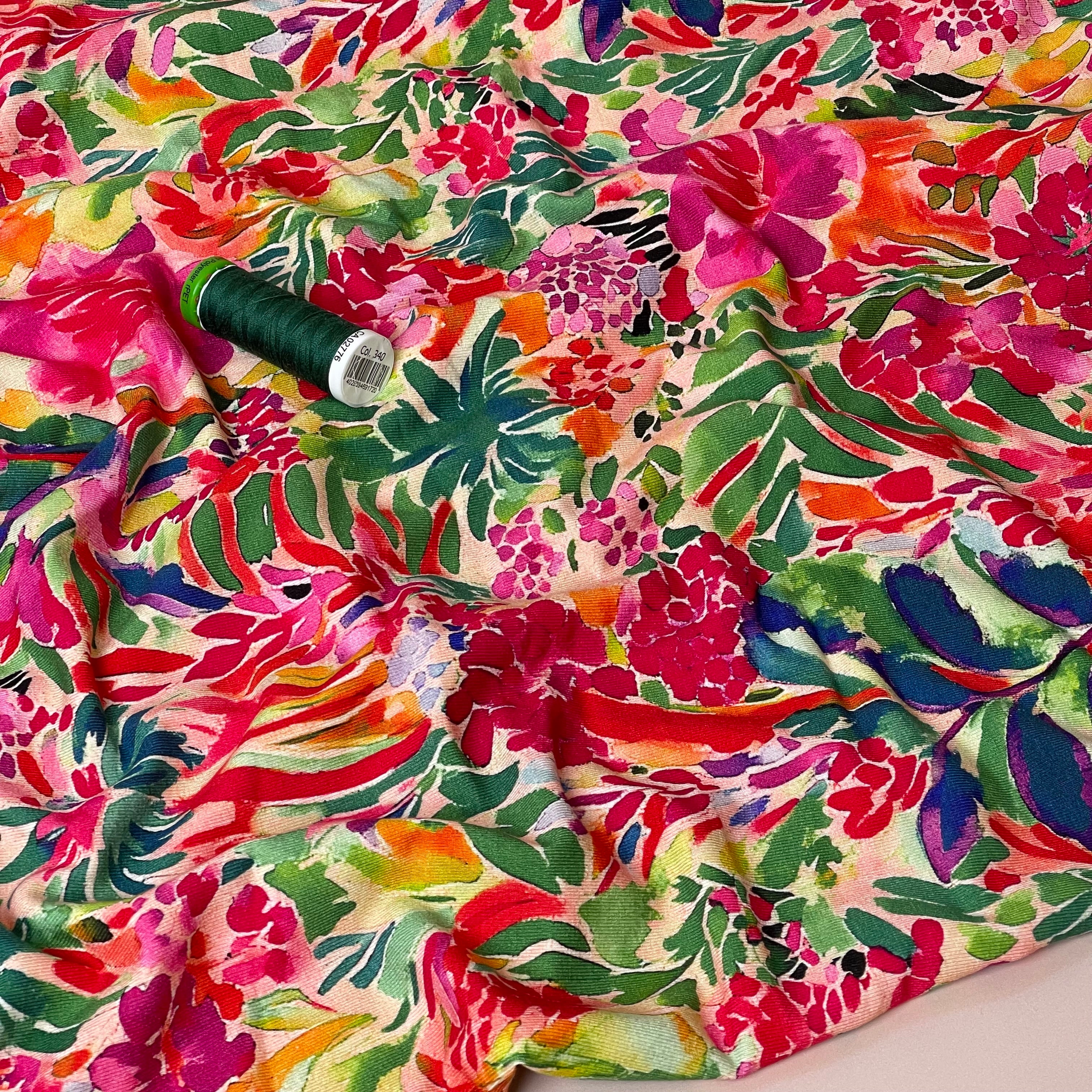 Impressionist Spring Garden Viscose Jersey Fabric