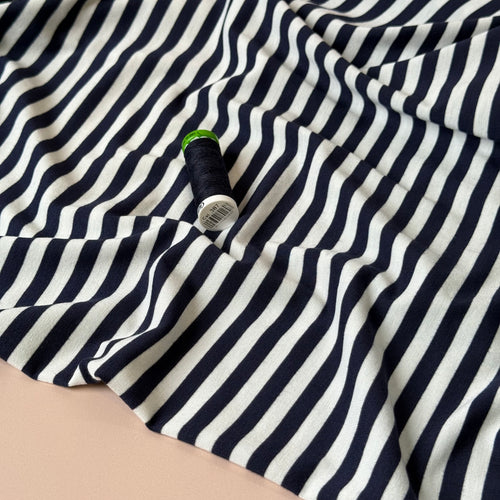 Deadstock Navy & White Stripes Yarn Dyed Viscose Jersey