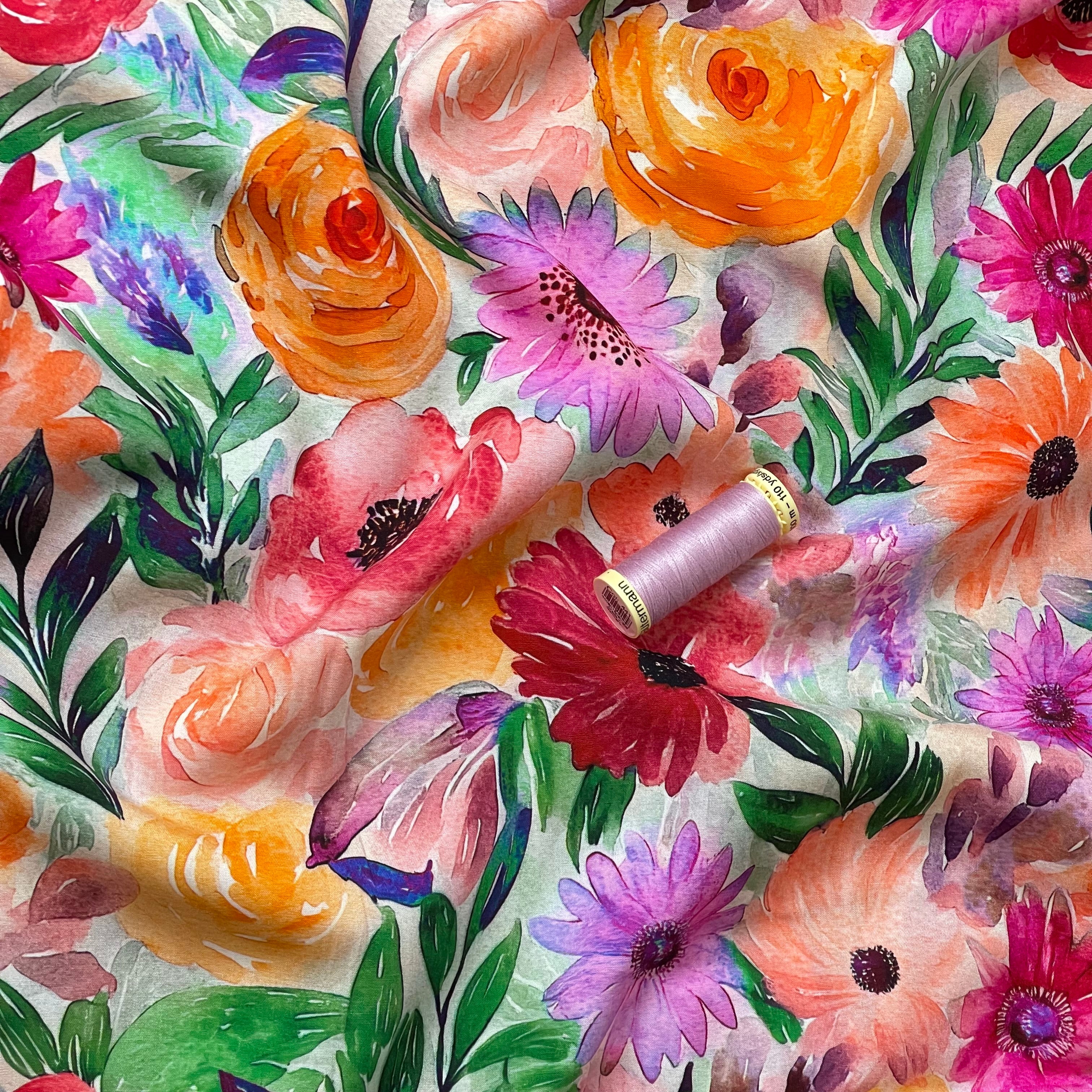 Painted Spring Garden Viscose Fabric