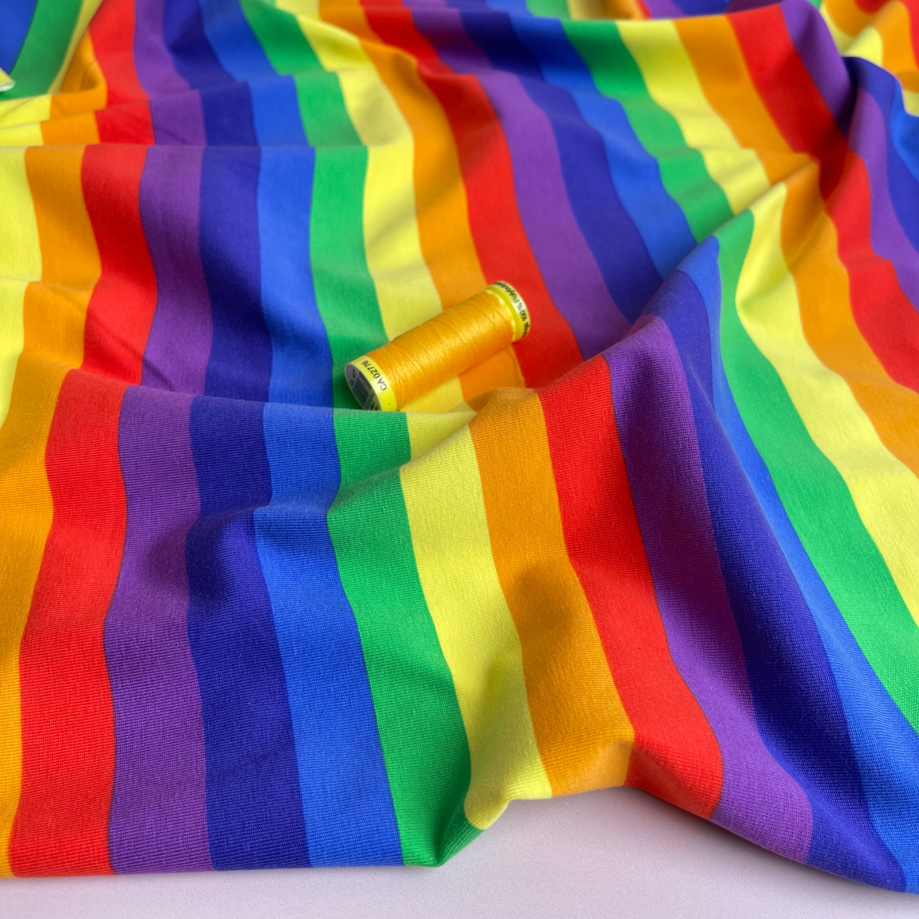 REMNANT 0.52 Metre (plus free 25cm with fault) - Rainbow Stripes Cotton Jersey Fabric