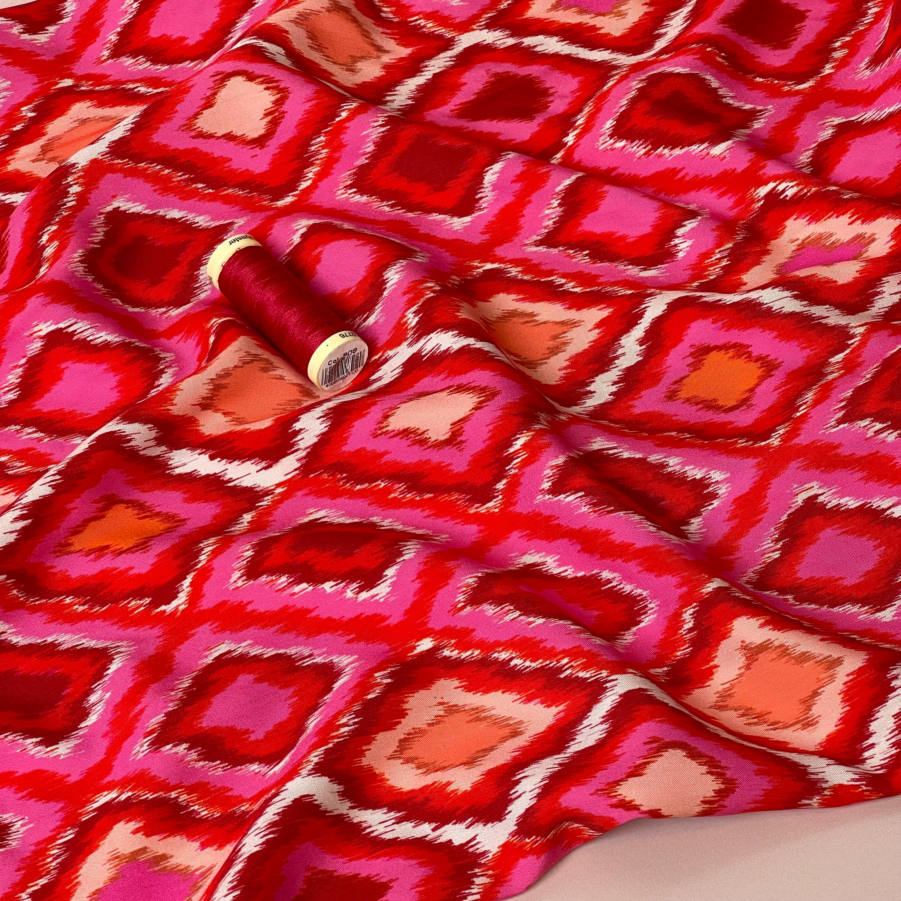 Pink and Red Deco Rhombus Viscose Fabric