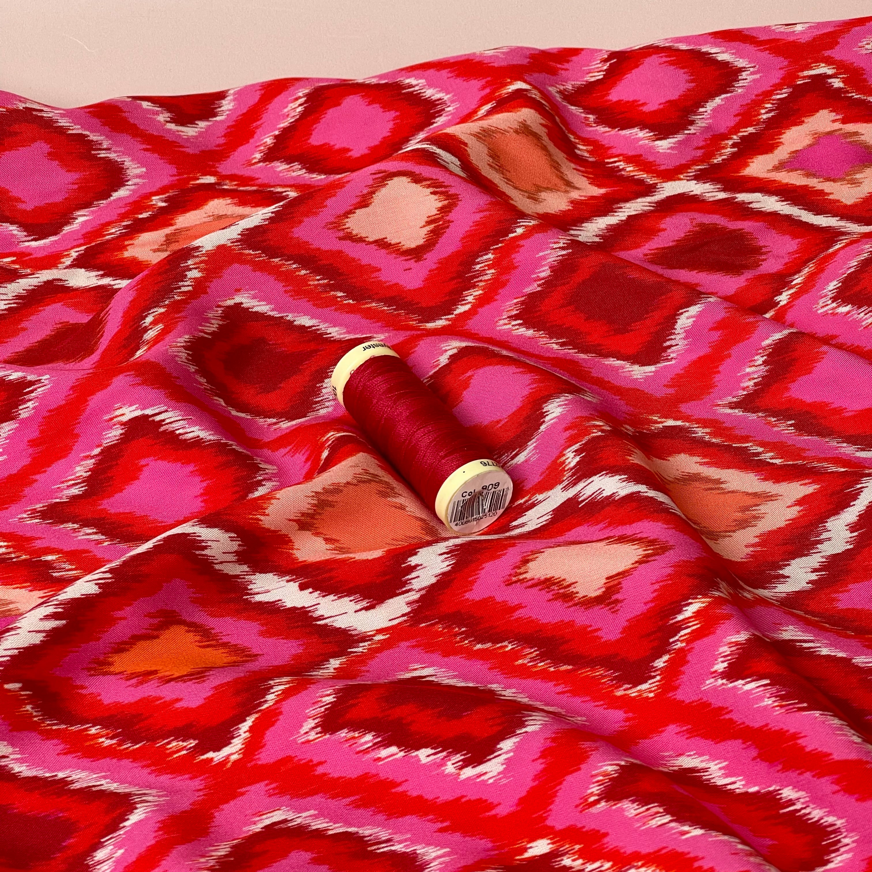 Pink and Red Deco Rhombus Viscose Fabric