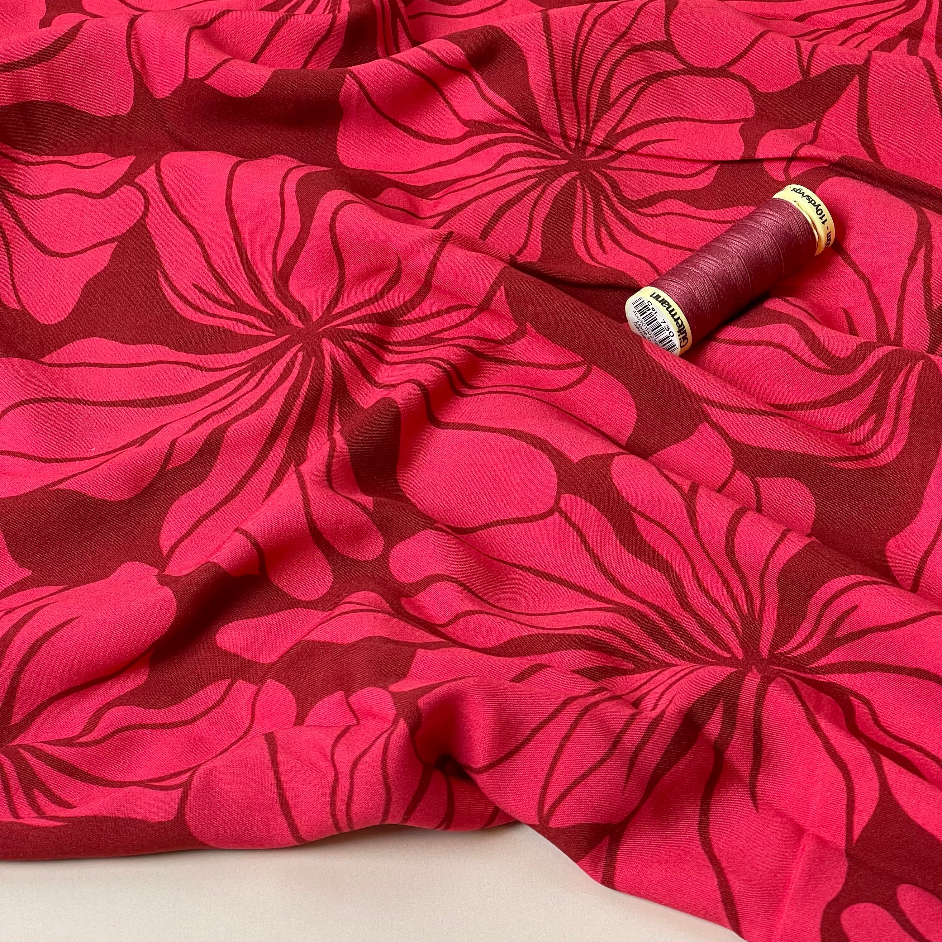 Monochrome Lilies in Red Viscose Fabric