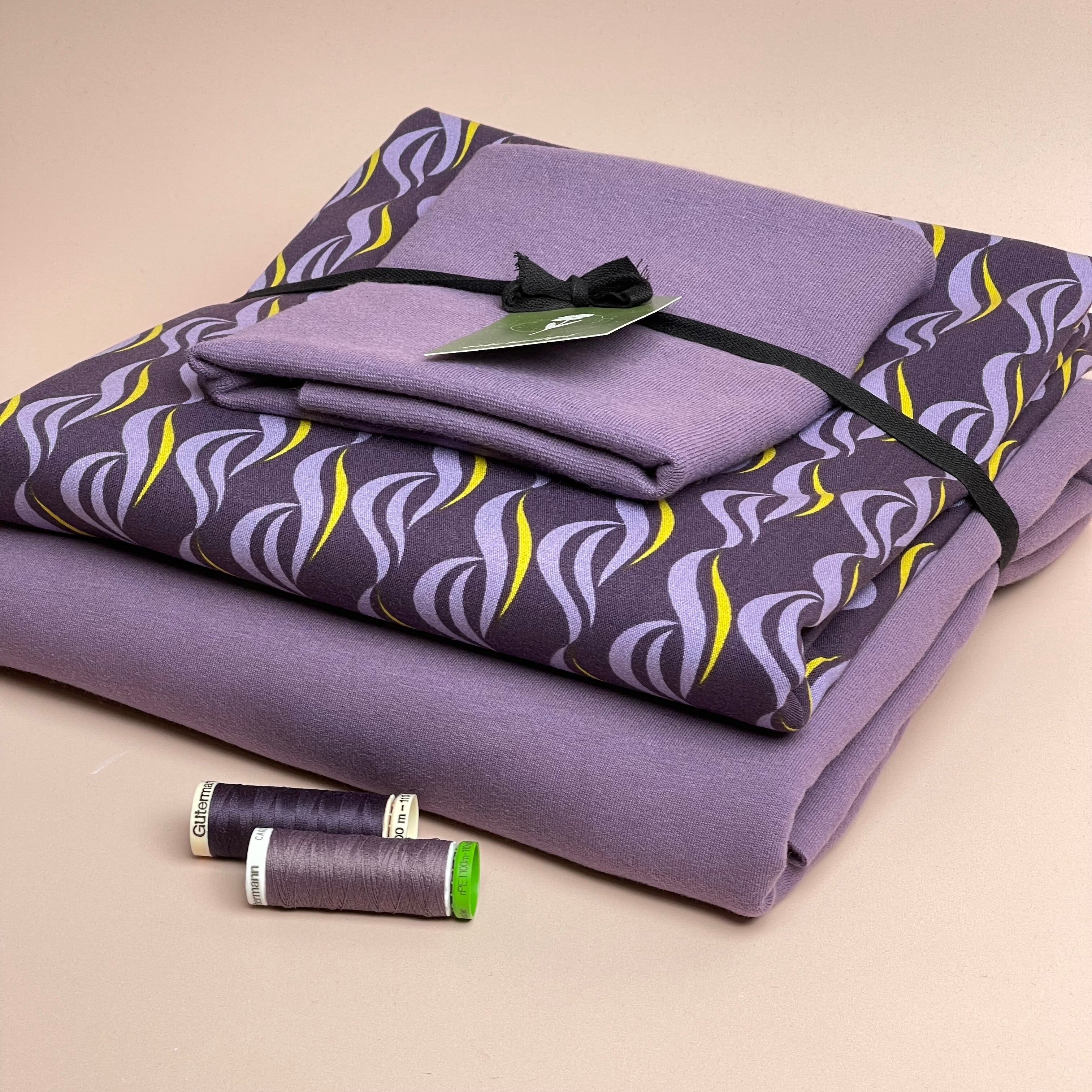 Make an Outfit Colour Bundle - Purple Waves Viscose Twill & Sweatshirting with ribbing