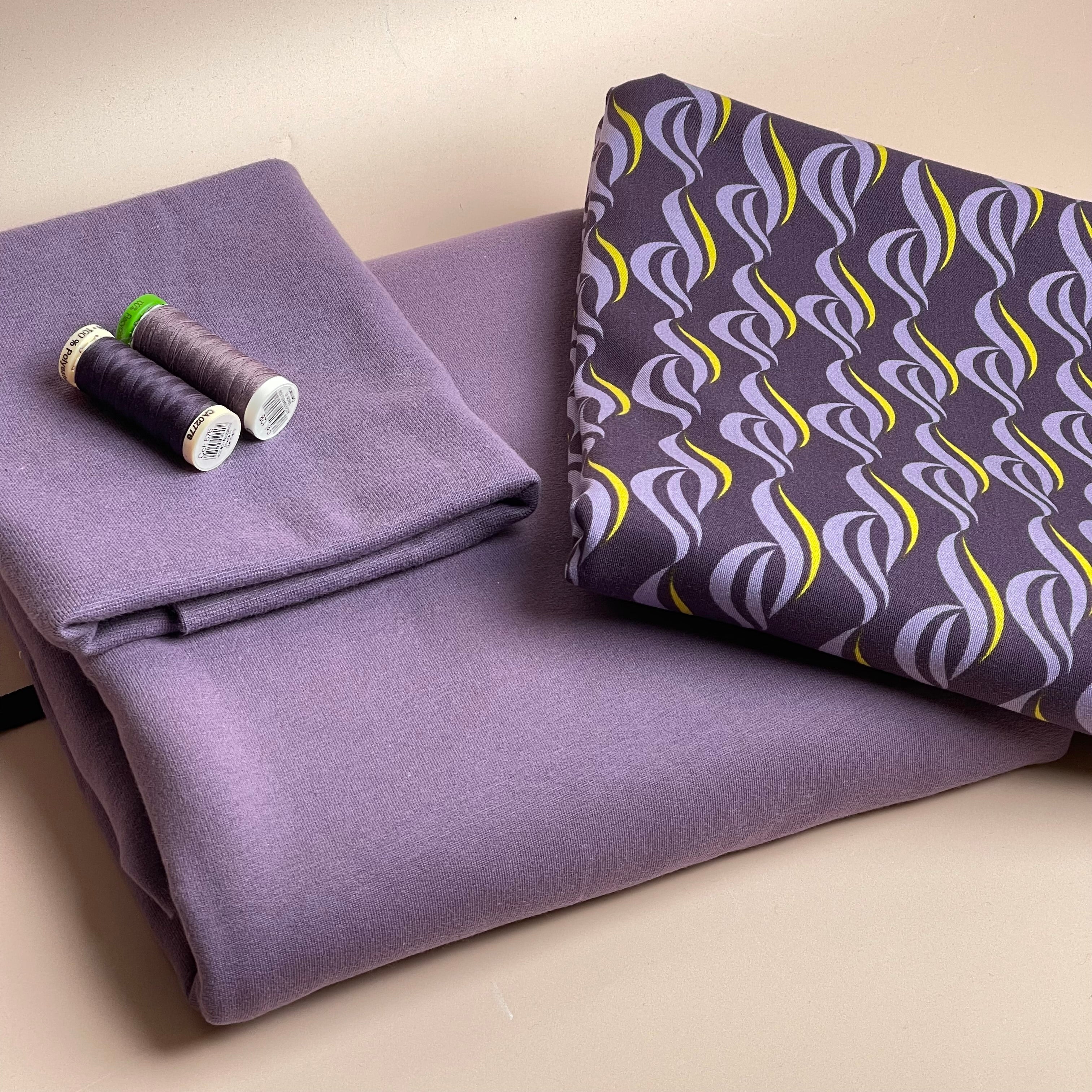 Make an Outfit Colour Bundle - Purple Waves Viscose Twill & Sweatshirting with ribbing