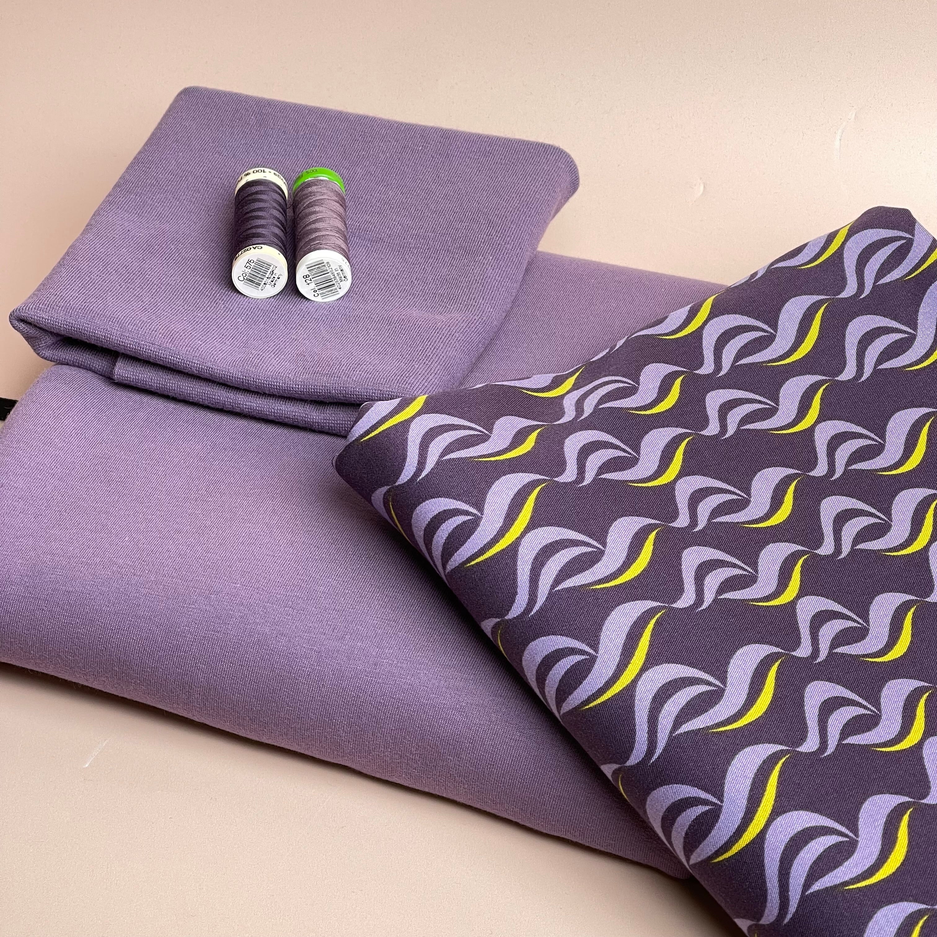 Make an Outfit Colour Bundle - Purple Waves Viscose Twill & Sweatshirting with ribbing