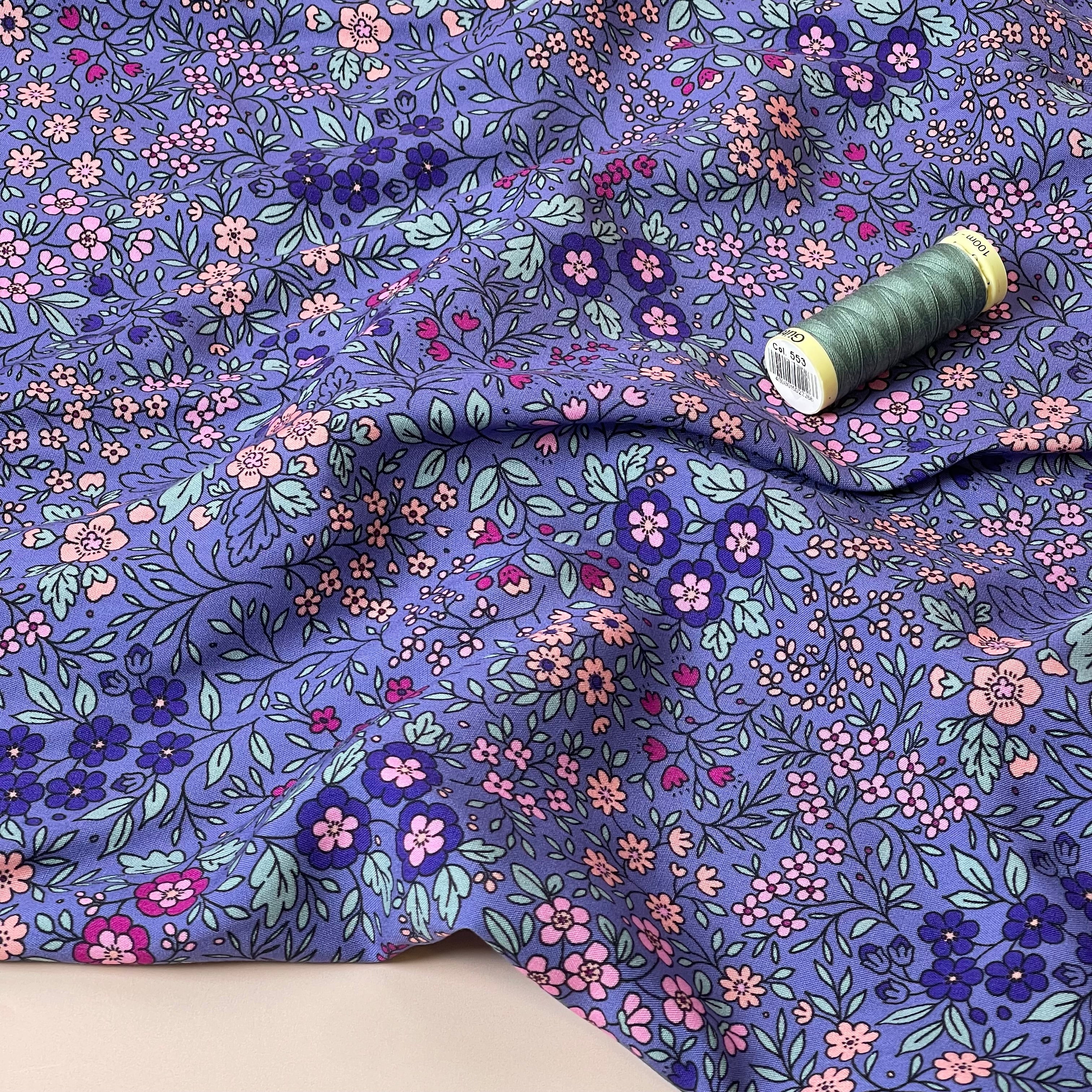 Ditsy Flowers on Purple LENZING™ ECOVERO™ Viscose Fabric
