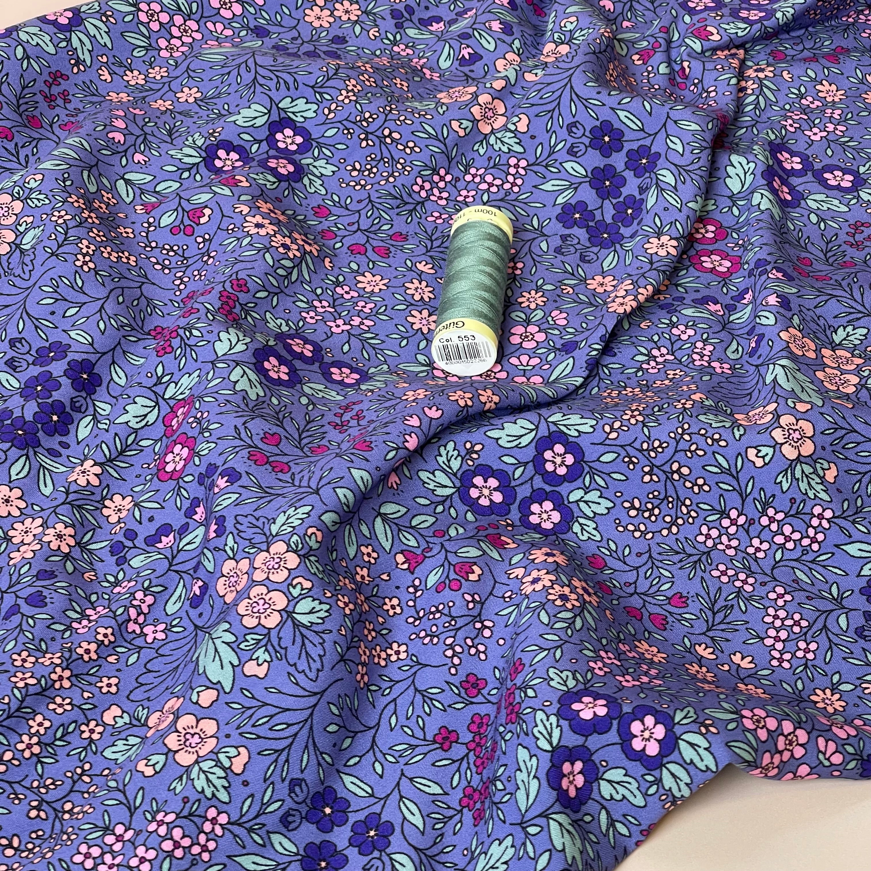 Ditsy Flowers on Purple LENZING™ ECOVERO™ Viscose Fabric