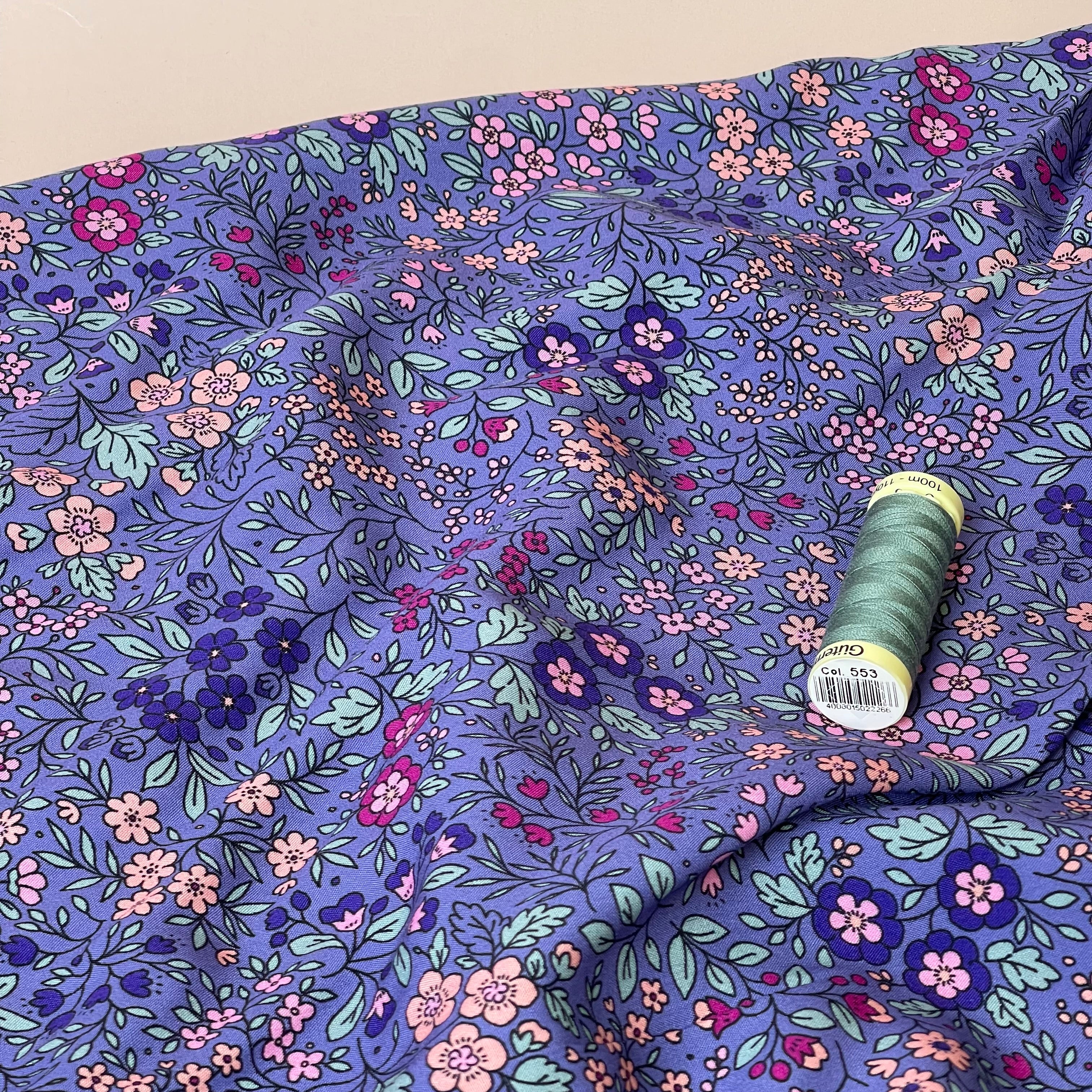 Ditsy Flowers on Purple LENZING™ ECOVERO™ Viscose Fabric