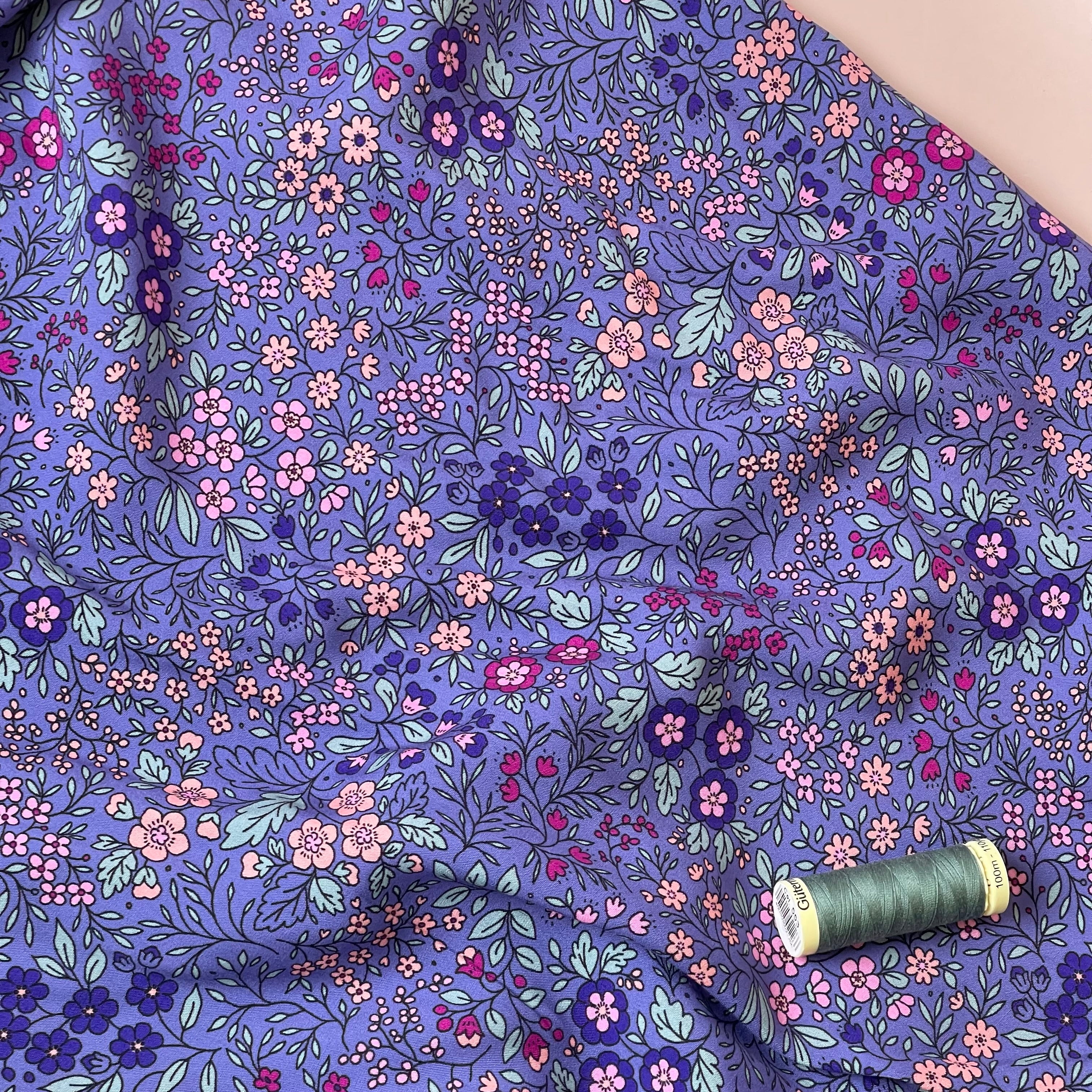 Ditsy Flowers on Purple LENZING™ ECOVERO™ Viscose Fabric