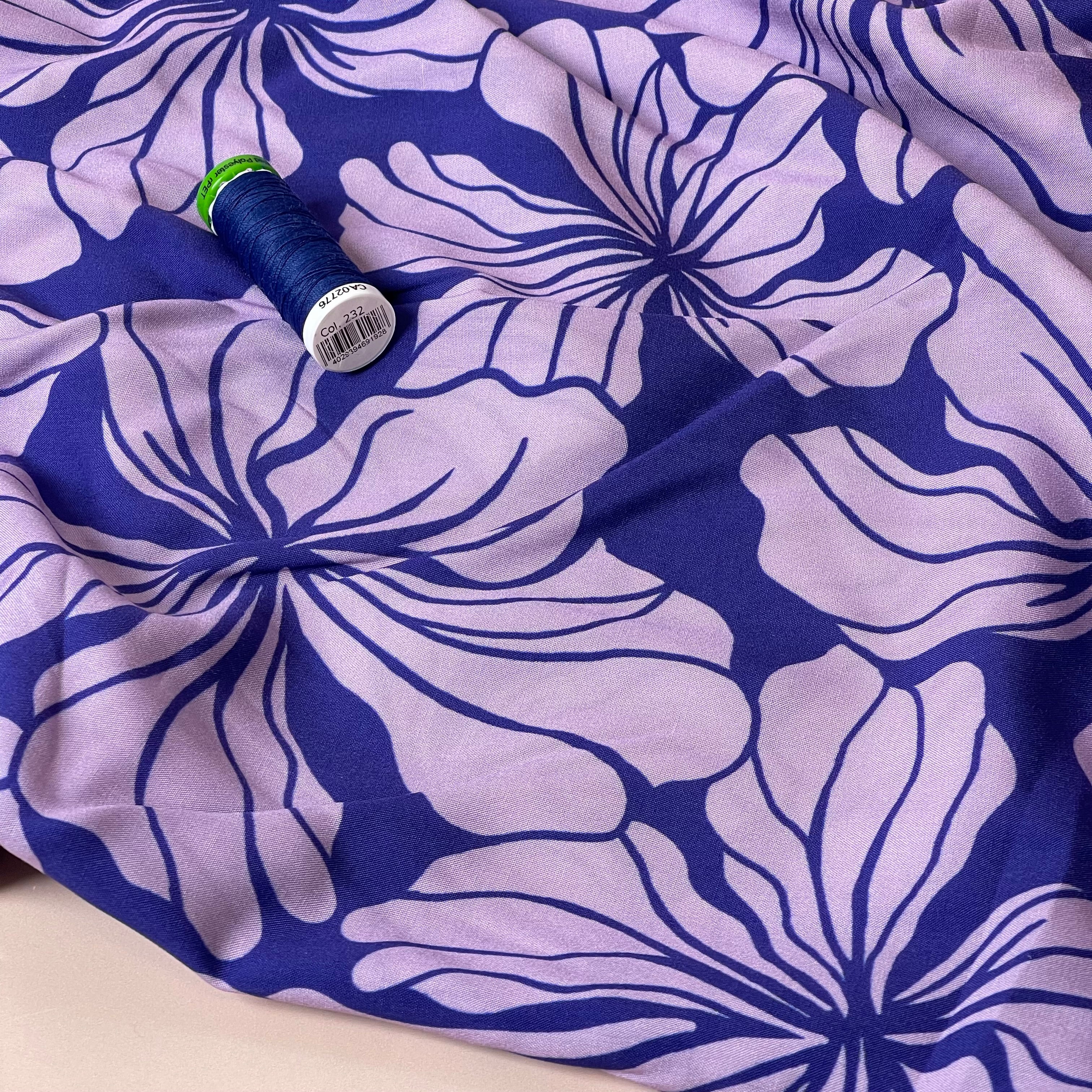 Monochrome Lilies in Purple Viscose Fabric