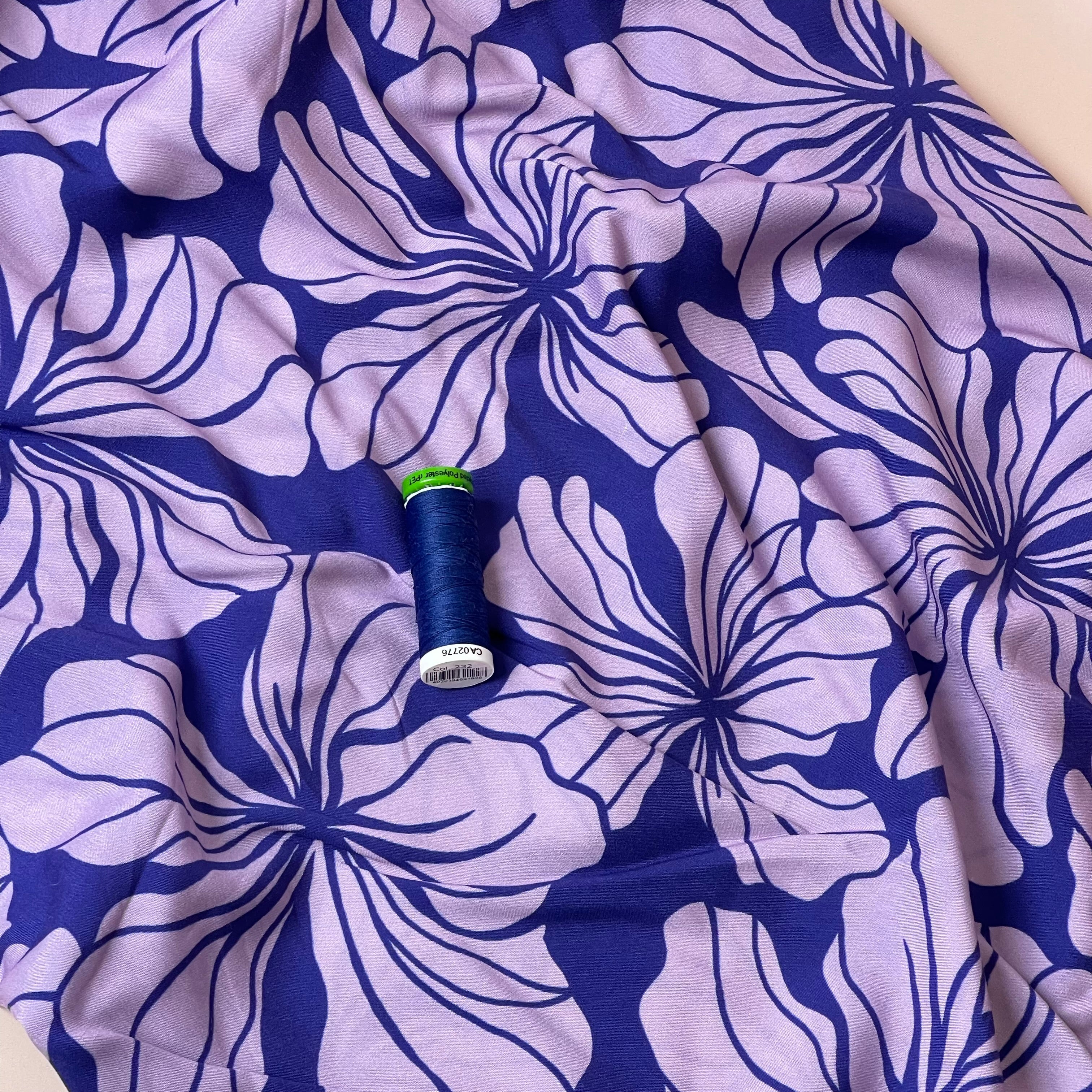 Monochrome Lilies in Purple Viscose Fabric