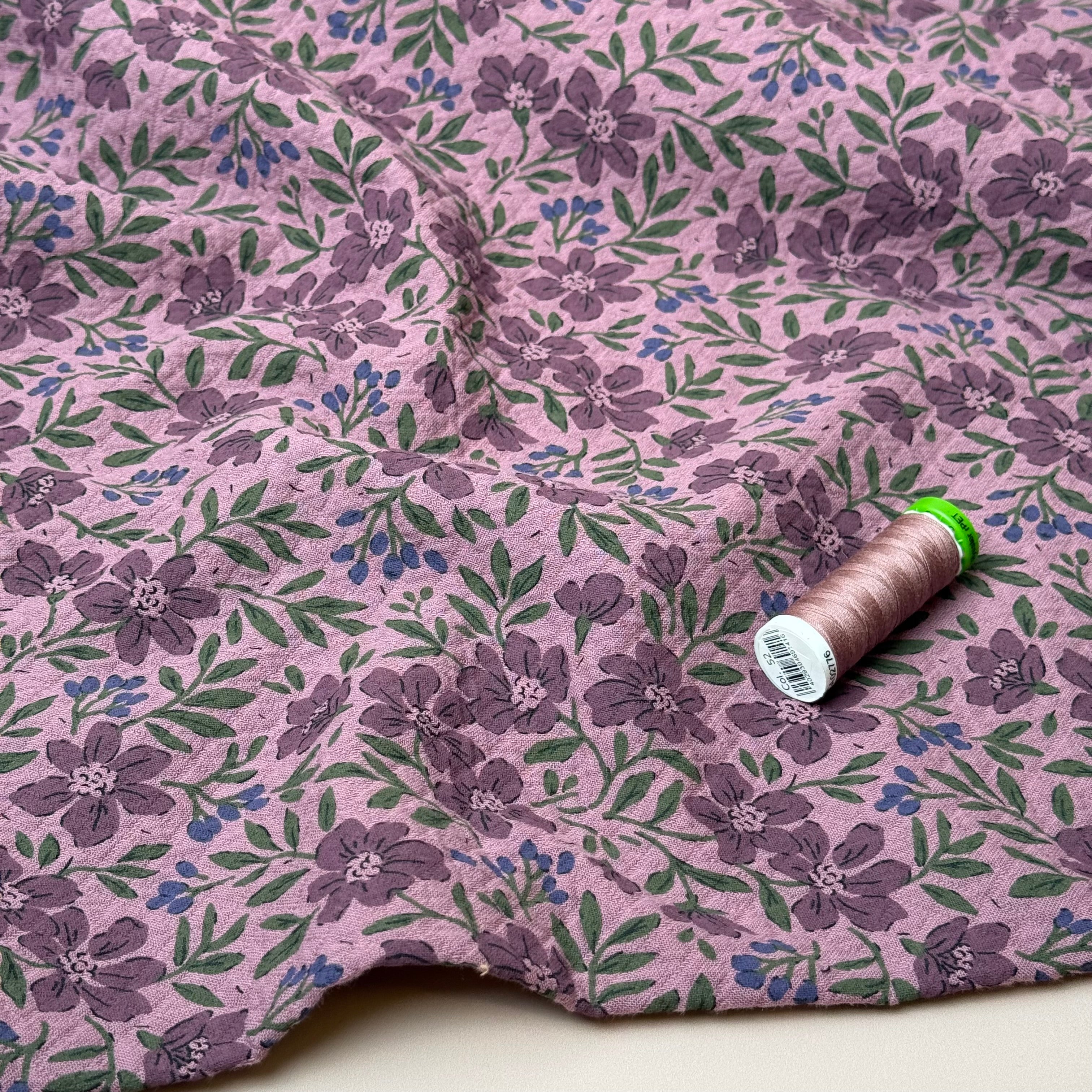 Barberry Flowers Mauve Cotton Diamond Jacquard Fabric