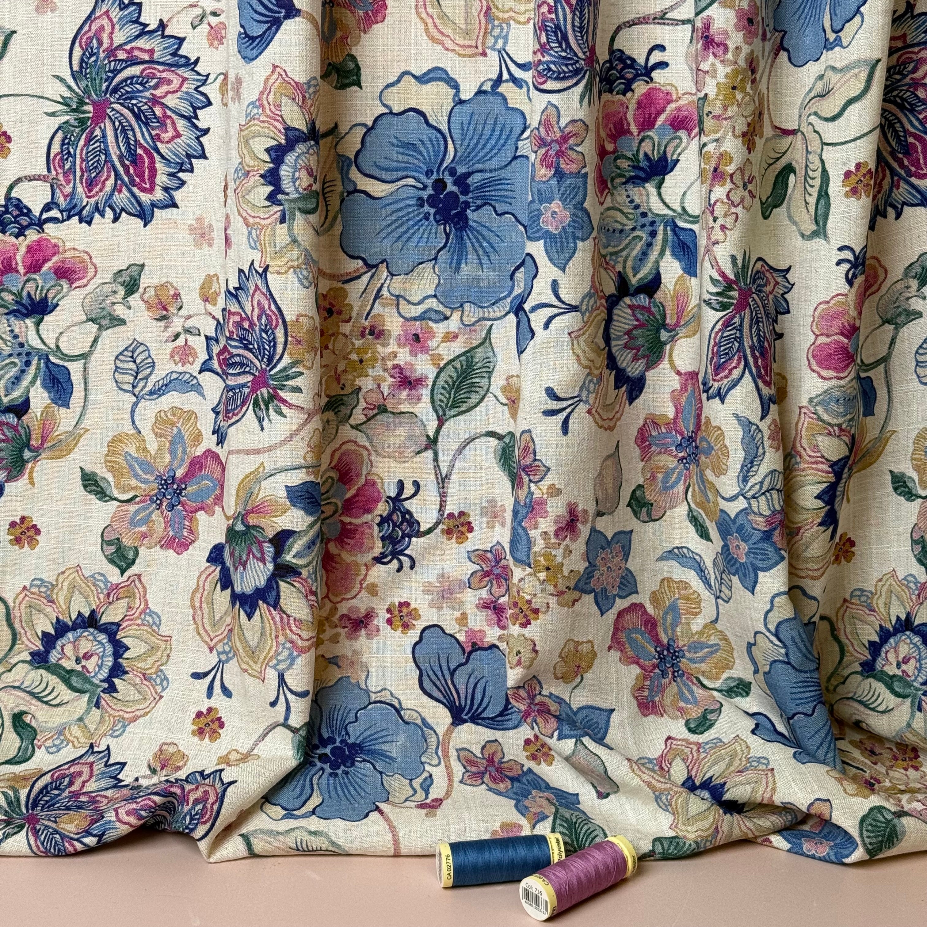 Henna Flowers Summer Viscose Linen Fabric