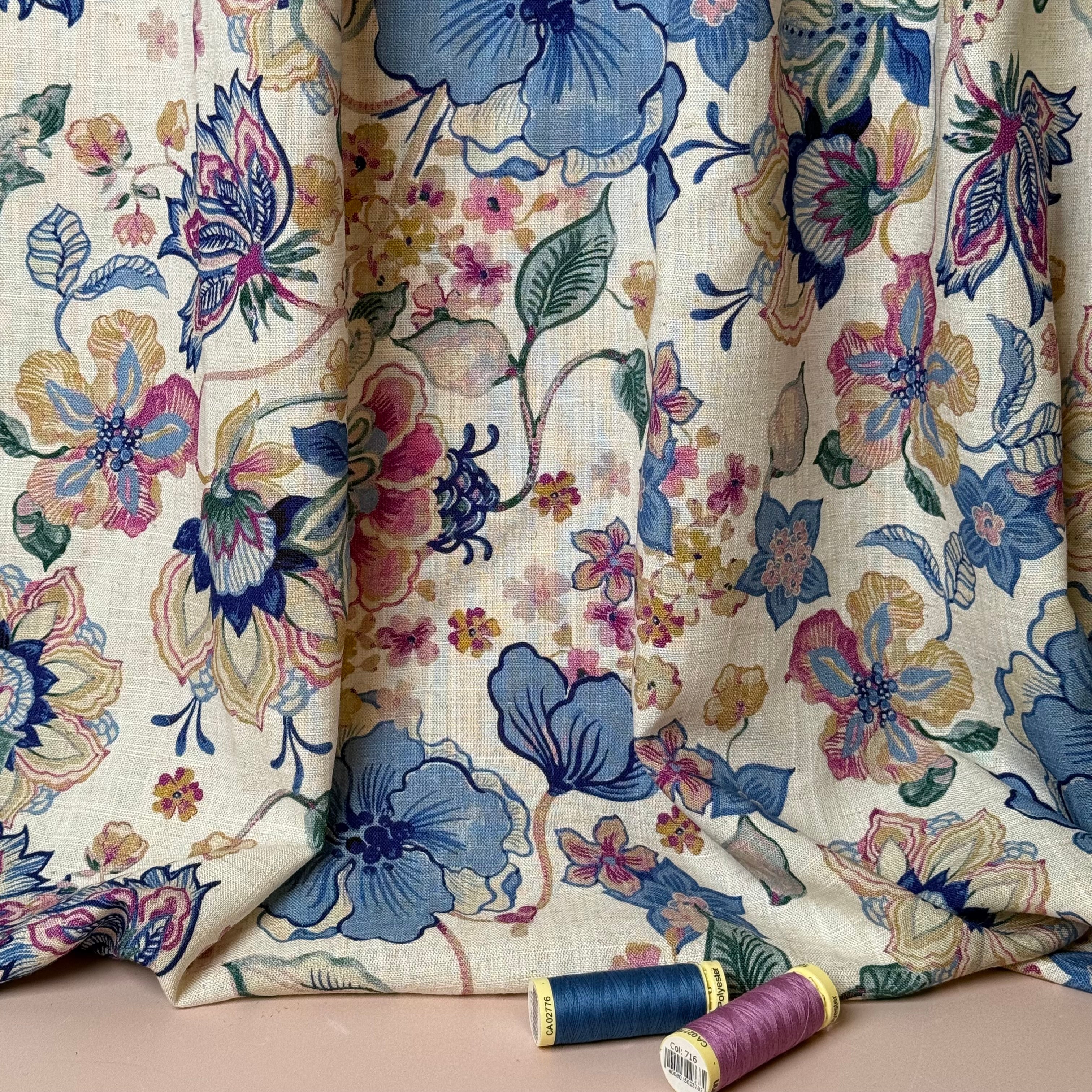 Henna Flowers Summer Viscose Linen Fabric