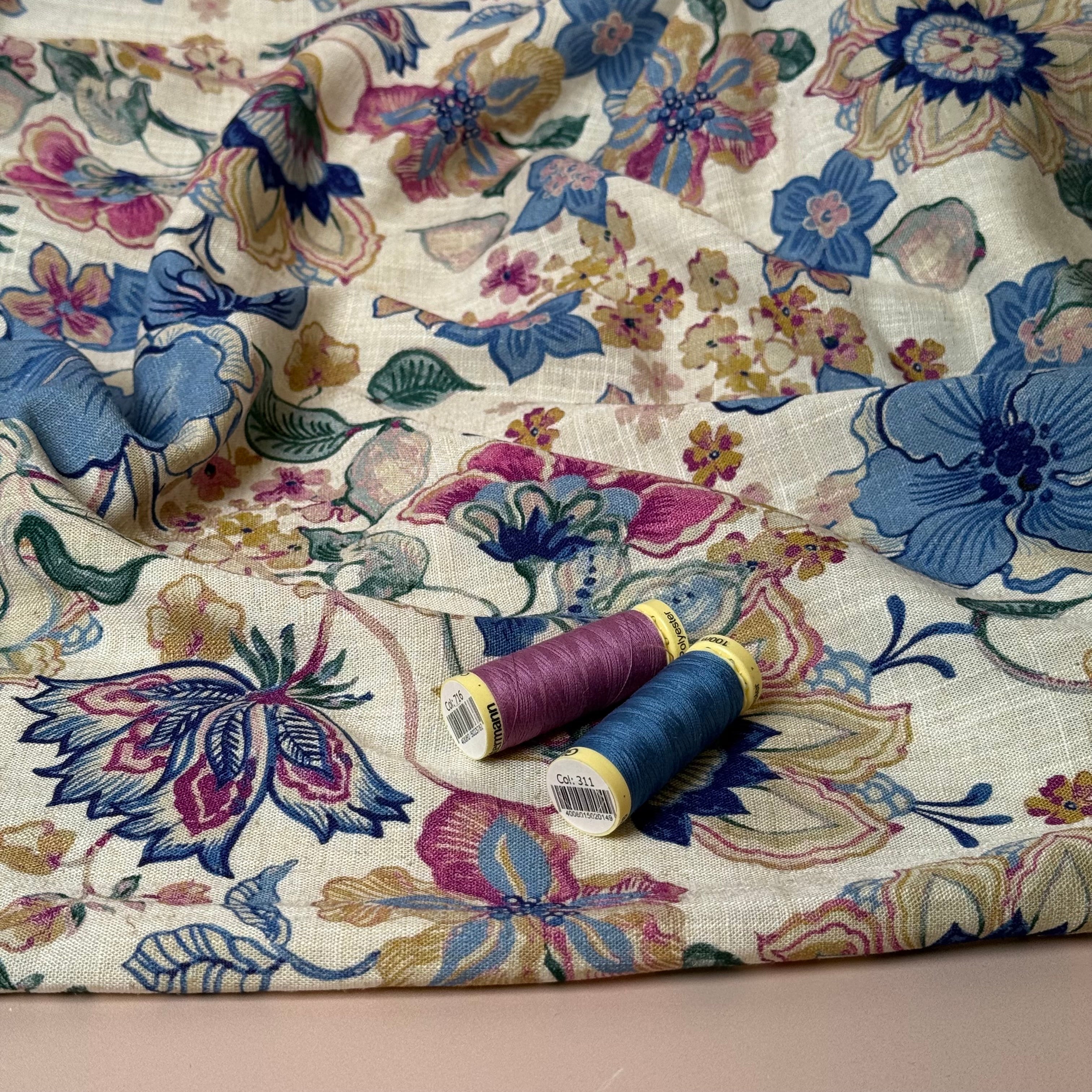 Henna Flowers Summer Viscose Linen Fabric