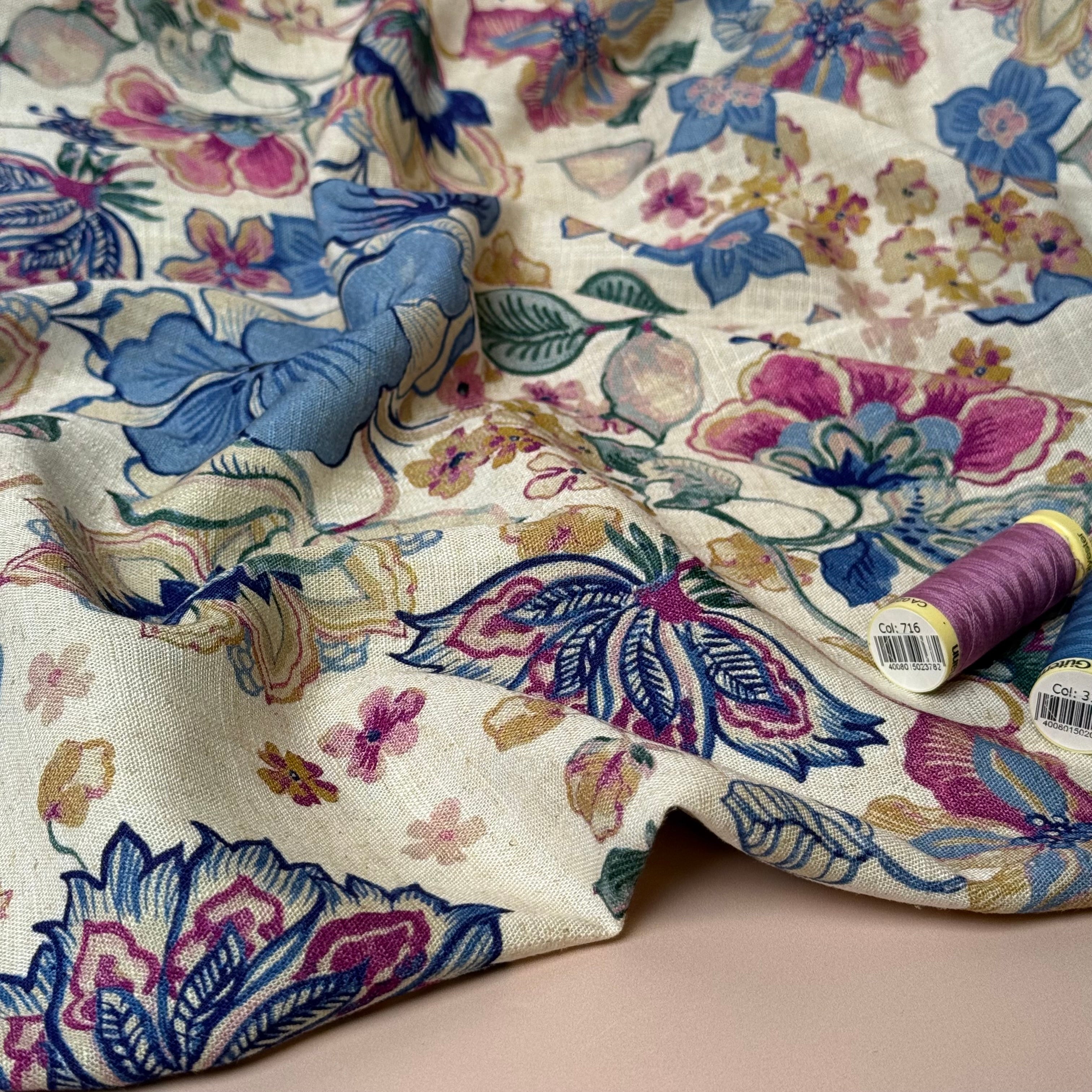 Henna Flowers Summer Viscose Linen Fabric